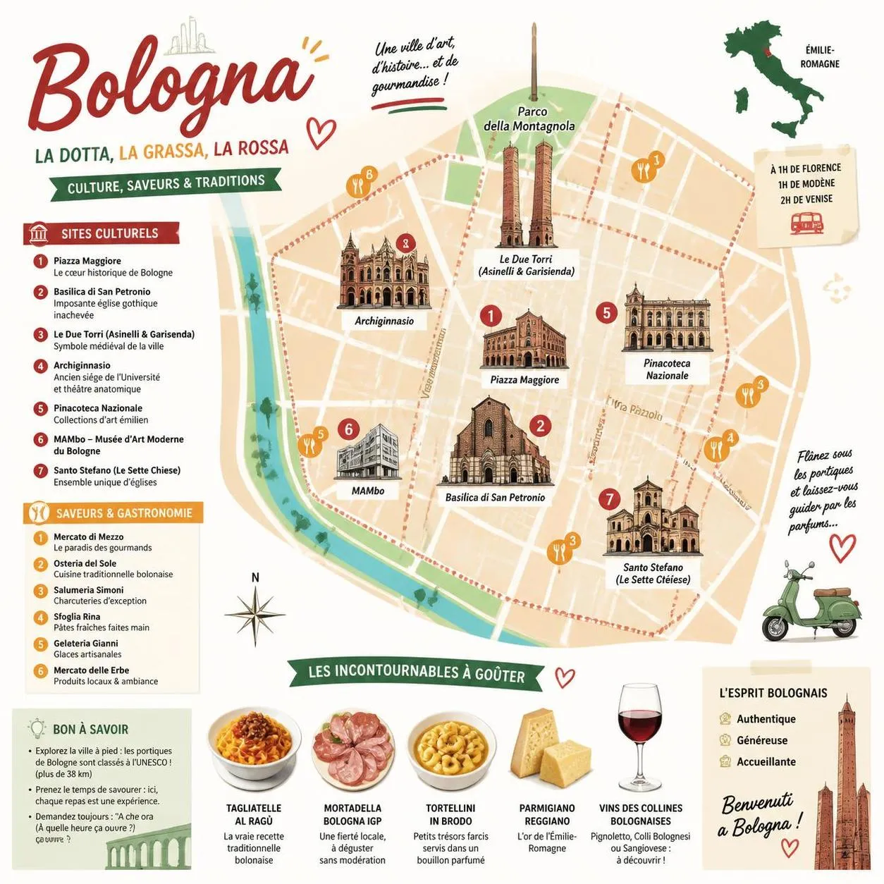 découvrez la richesse gastronomique et les sites incontournables de bologne, cœur de la région émilie-romagne, entre saveurs authentiques et trésors culturels.