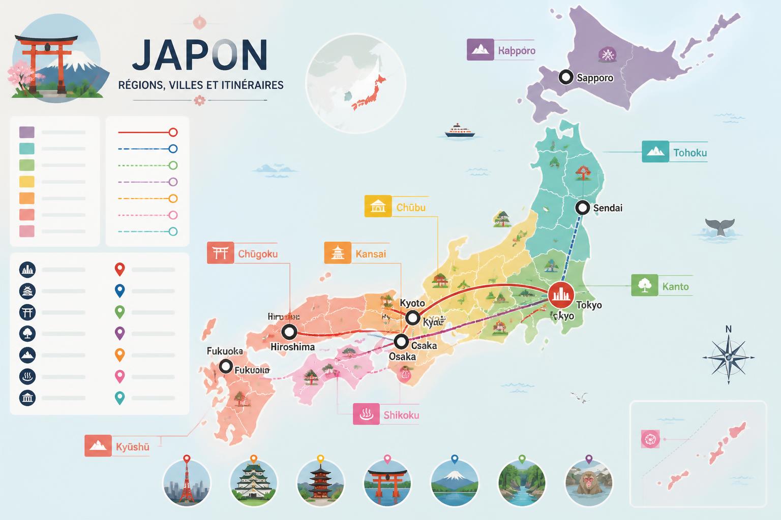 découvrez la carte du japon avec ses régions, ses villes principales et les itinéraires incontournables pour un voyage réussi.