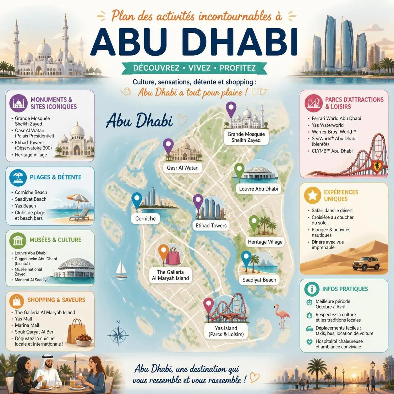découvrez abu dhabi avec notre guide complet pour visiter la capitale des émirats arabes unis : attractions incontournables, conseils pratiques, culture et loisirs pour un séjour réussi.