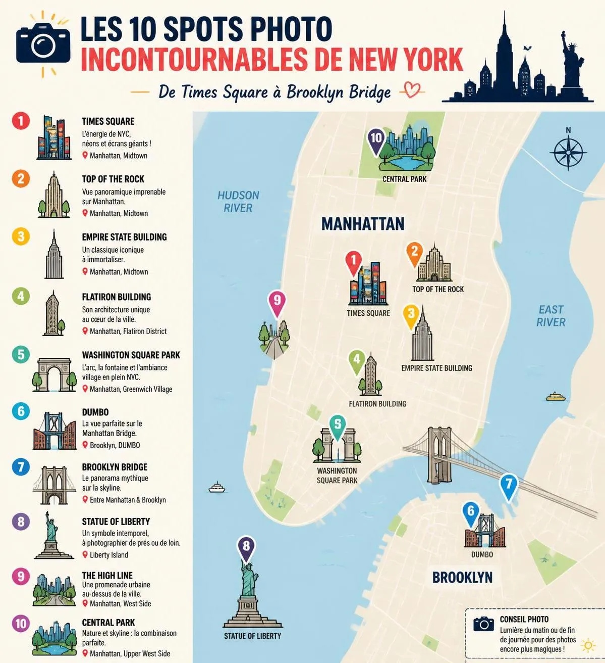 explorez new york à travers l'objectif : découvrez des astuces photo et les lieux incontournables pour capturer la magie de la ville qui ne dort jamais.