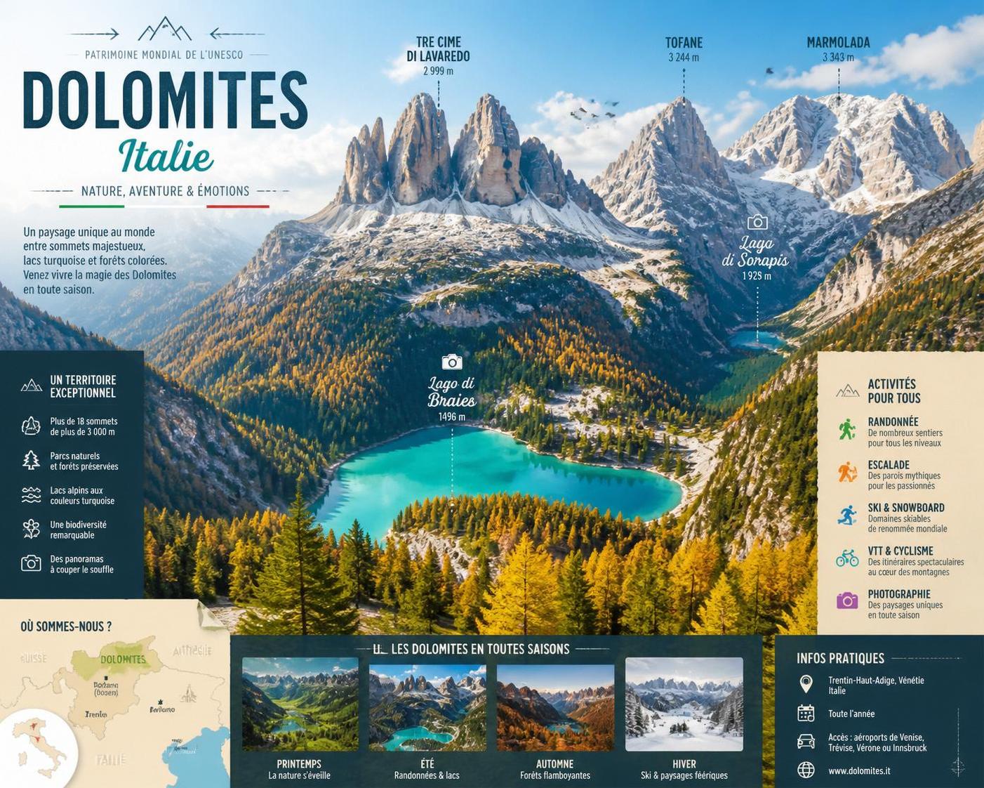 explorez les dolomites en italie, un joyau naturel majeur offrant des paysages spectaculaires, des activités en plein air et une richesse culturelle unique à ne pas manquer.