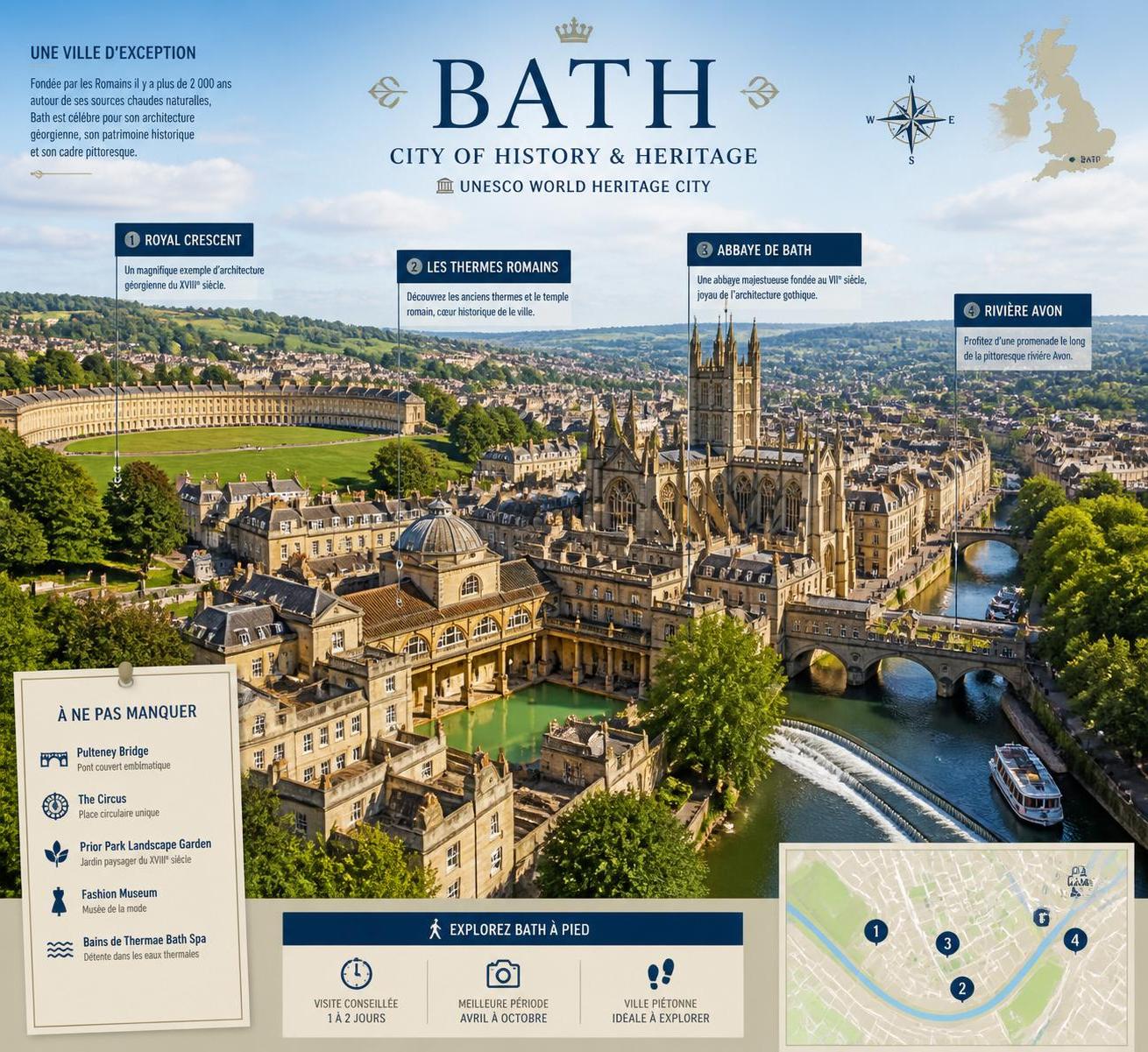 explorez les charmes uniques de la ville historique de bath en angleterre, célèbre pour ses thermes romains, son architecture géorgienne élégante et son ambiance authentique.