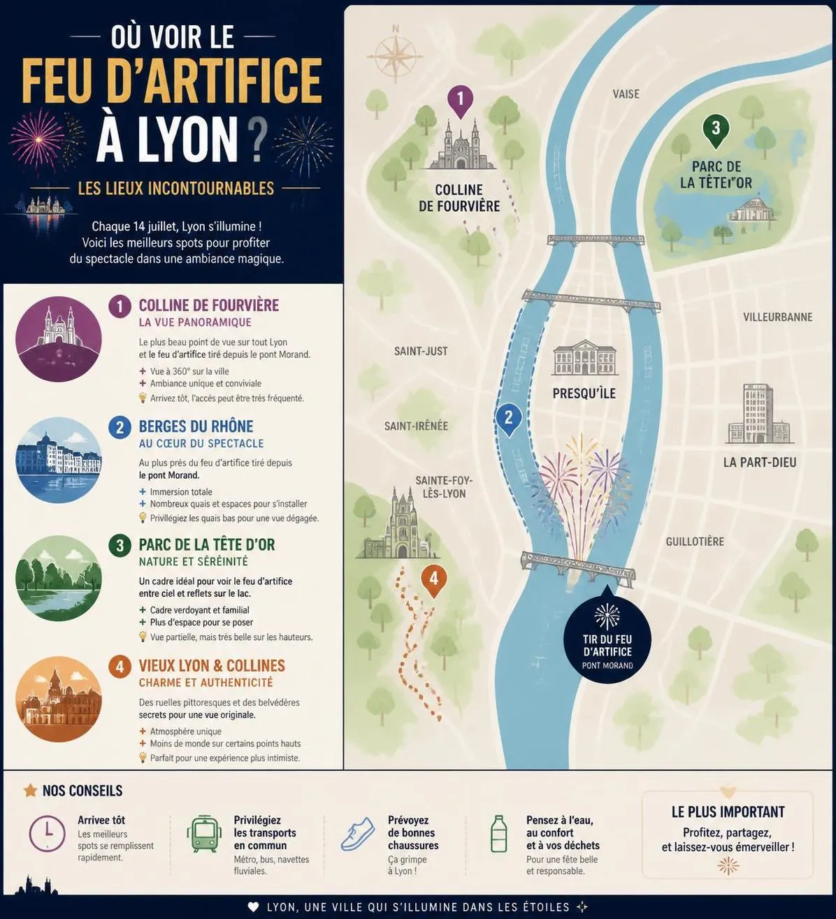 découvrez le programme complet, les dates clés et nos conseils pratiques pour profiter pleinement des feux d'artifice à lyon en 2026.
