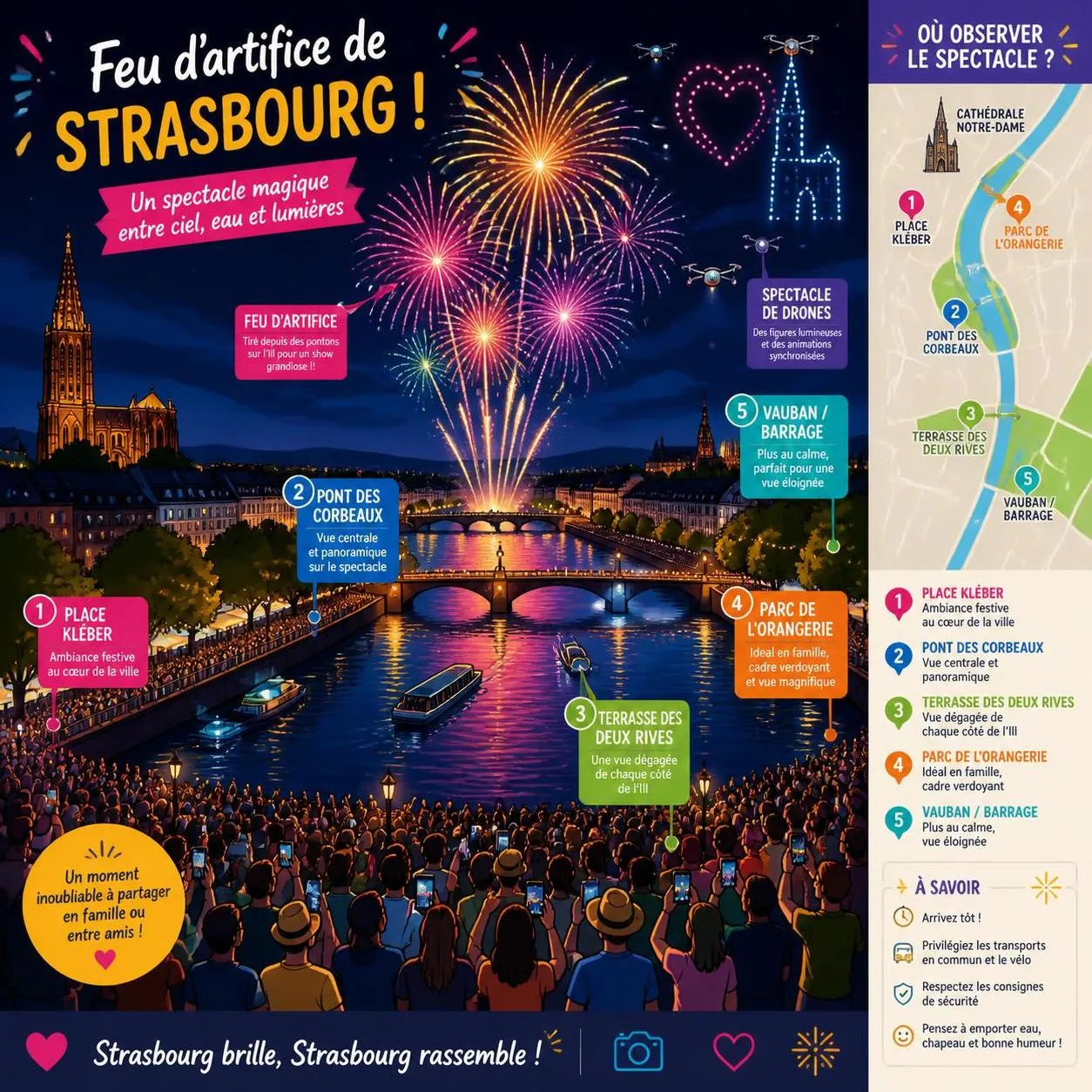 découvrez le programme complet des feux d'artifice à strasbourg en 2026 ainsi que des conseils pratiques pour profiter pleinement de cet événement spectaculaire.