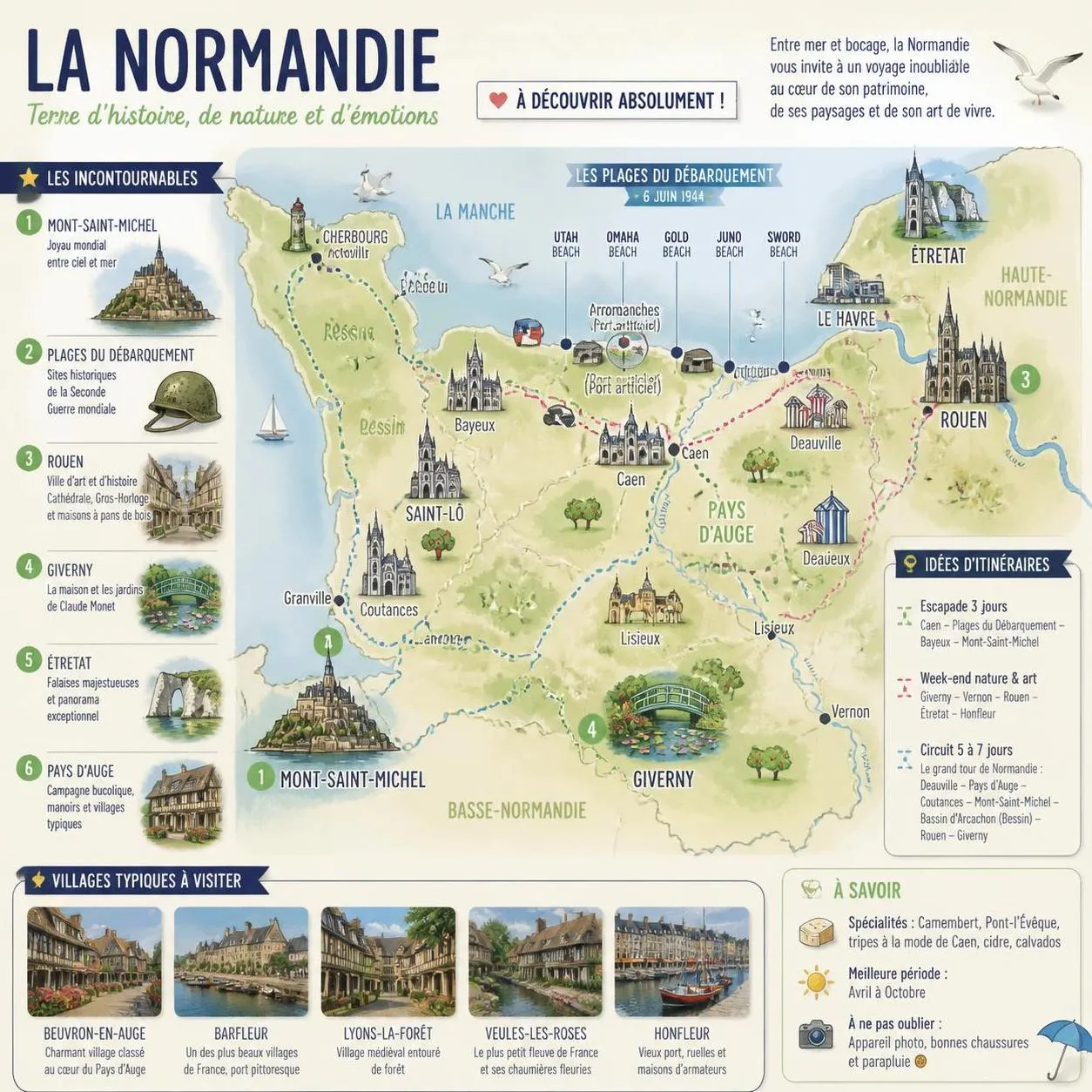 découvrez la normandie avec notre guide complet : lieux incontournables, itinéraires détaillés et conseils pratiques pour un voyage mémorable.