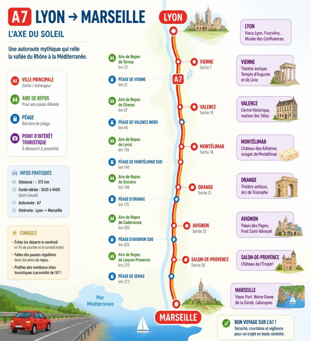 découvrez nos conseils pratiques pour un trajet serein sur l'autoroute a7 en direction de la méditerranée. astuces, informations trafic et pauses recommandées pour un voyage réussi.