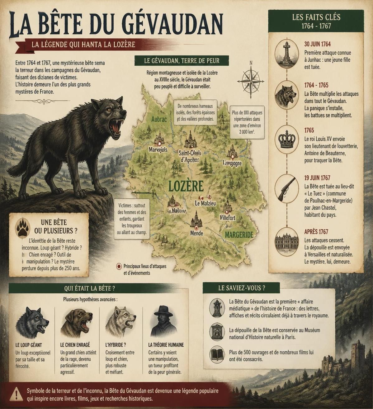 dĂ©couvrez l'histoire fascinante de la bĂȘte du gĂ©vaudan et explorez les lieux emblĂ©matiques Ă visiter en lozĂšre, entre mystĂšre et patrimoine naturel.