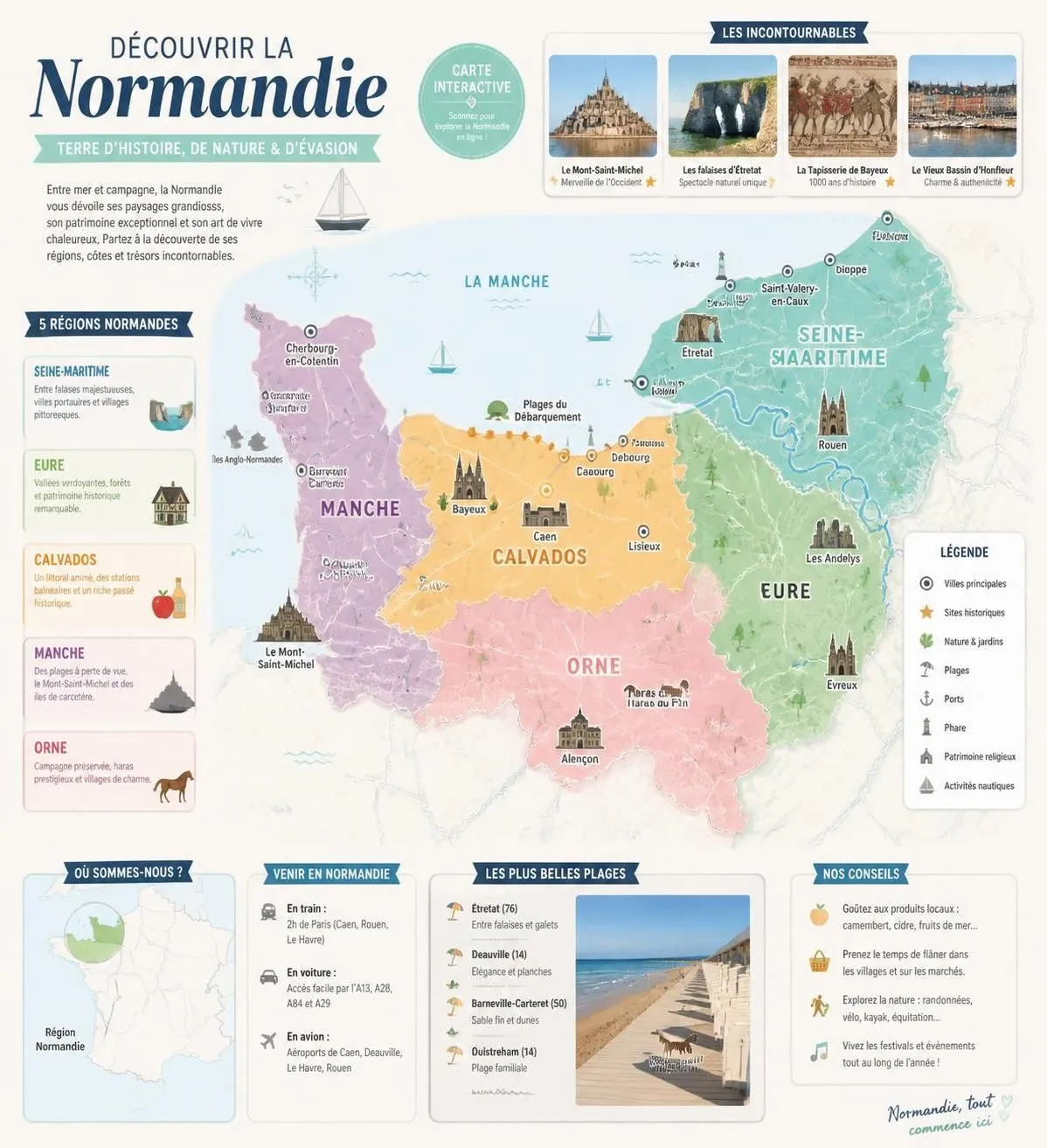 découvrez la carte de normandie avec ses régions, ses côtes magnifiques et ses sites incontournables pour préparer votre voyage en toute sérénité.