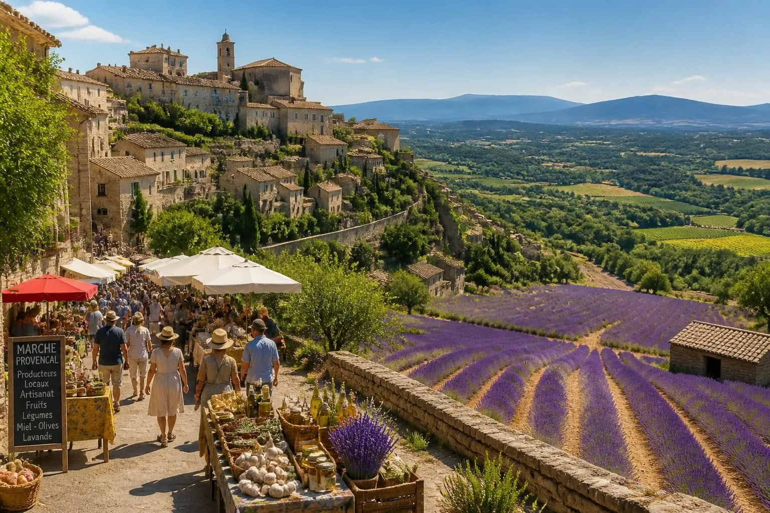découvrez le luberon en juillet : explorez ses charmants villages de provence, ses vastes champs de lavande en fleur, et plongez dans l'ambiance authentique des marchés provençaux.