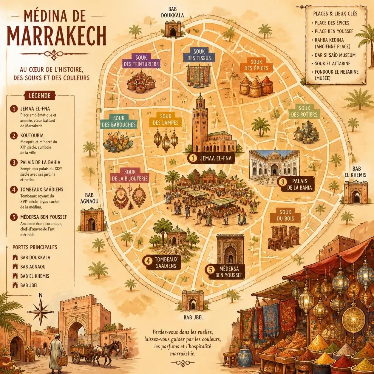 découvrez marrakech à travers notre guide complet de la médina, des souks colorés et des incontournables à ne pas manquer dans la ville rouge.