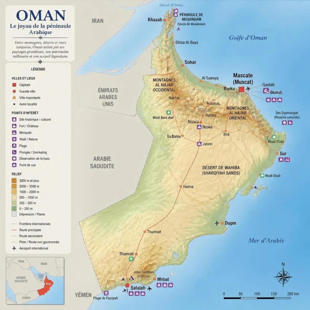 découvrez oman à travers mascate, ses vastes déserts et ses fjords impressionnants. un guide complet pour un séjour inoubliable mêlant culture, aventure et paysages exceptionnels.