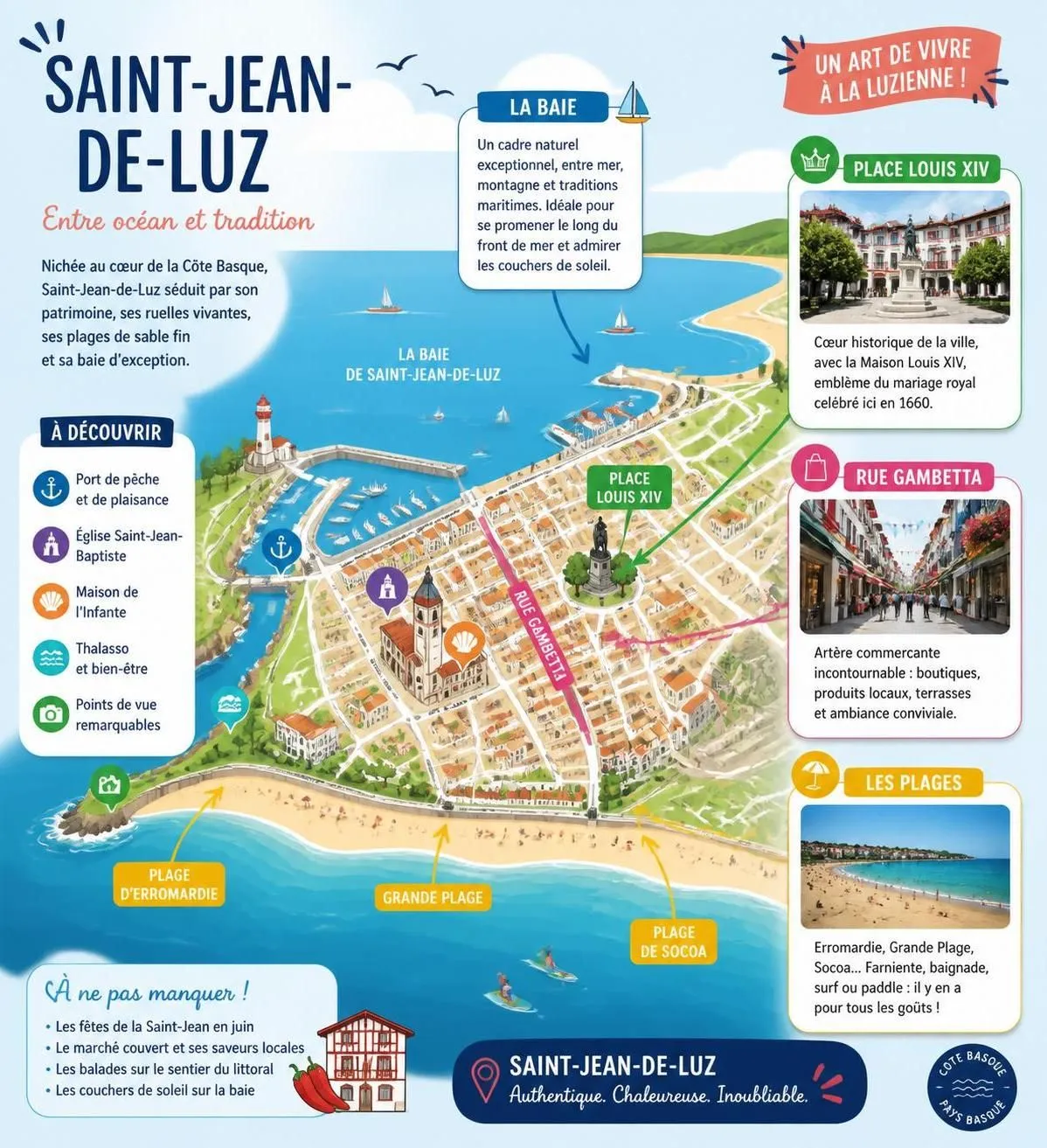 découvrez le pays basque français en été : explorez biarritz, saint-jean-de-luz et la magnifique côte basque pour des vacances entre plages, culture et gastronomie.