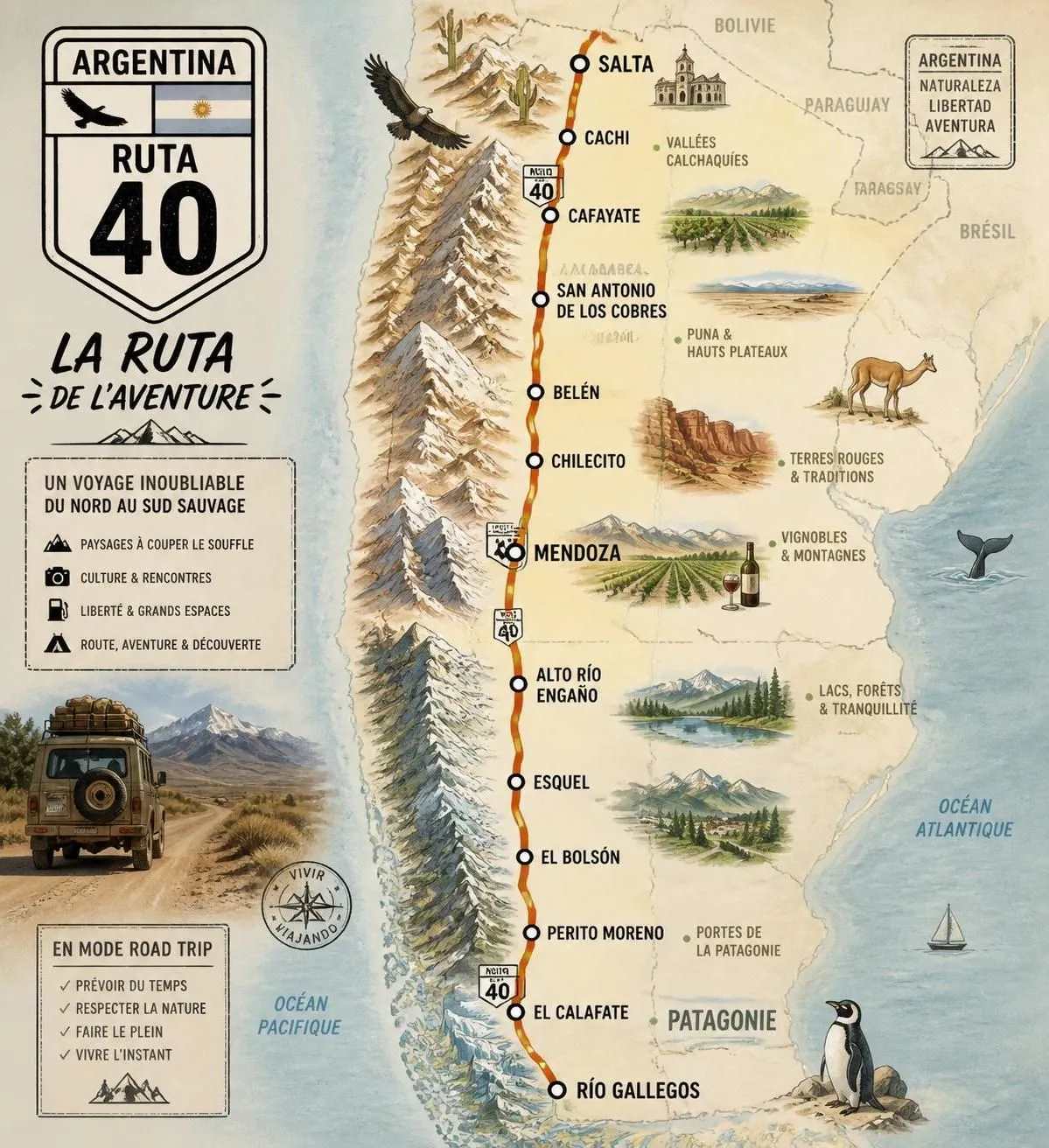 découvrez un road trip exceptionnel en argentine à travers salta, mendoza et la mythique ruta 40. explorez des paysages hors des sentiers battus pour une aventure authentique et inoubliable.