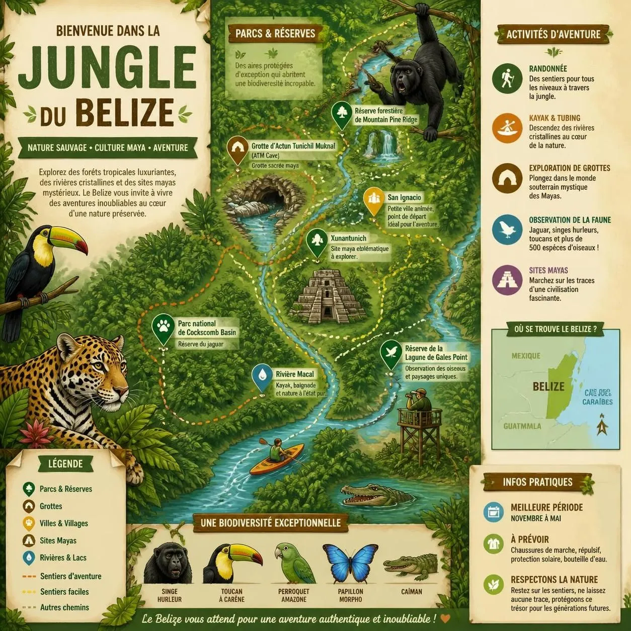 découvrez le belize, un paradis naturel où récifs coralliens colorés, jungles luxuriantes et mystérieuses ruines mayas s'entremêlent pour une aventure inoubliable.