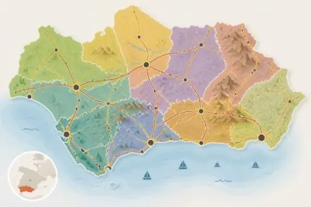 découvrez la carte détaillée de l'andalousie avec ses provinces, villes clés et principales routes, pour mieux explorer cette région dynamique du sud de l'espagne.