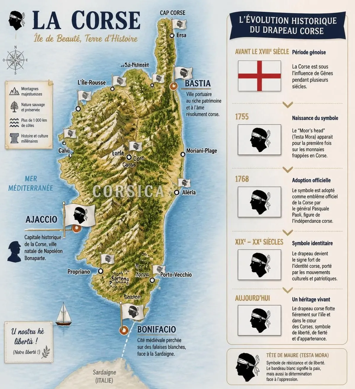 découvrez l'histoire fascinante du drapeau de la corse, la tête de maure, et la signification profonde de ce symbole emblématique de l'île.