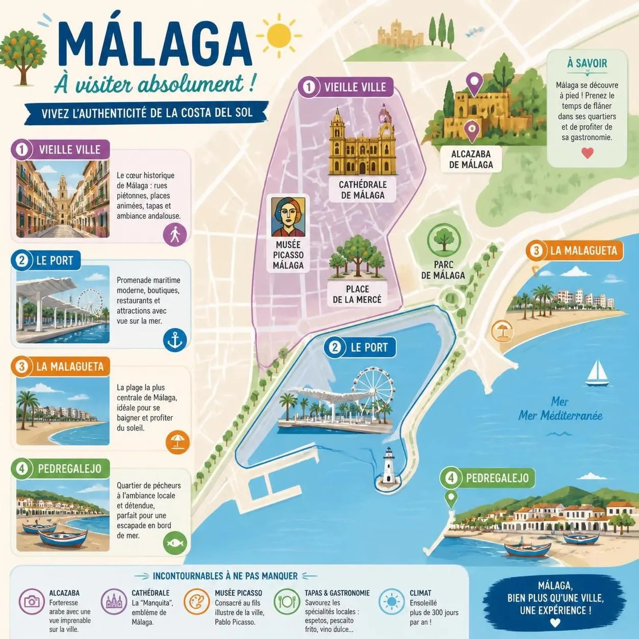 découvrez malaga, ville natale de picasso, avec son impressionnante alcazaba et ses plages idylliques de la costa del sol, pour un séjour riche en culture, histoire et détente.