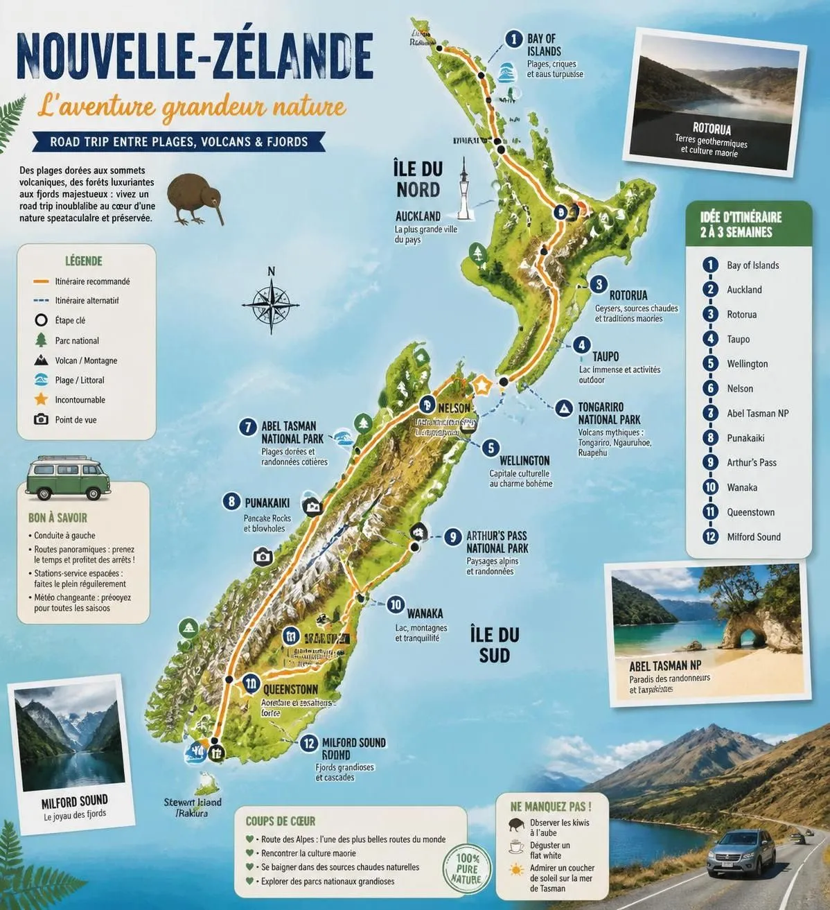 découvrez la nouvelle-zélande à travers un road trip exceptionnel, explorez ses volcans majestueux, visitez le célèbre hobbiton et laissez-vous émerveiller par les paysages uniques du bout du monde.