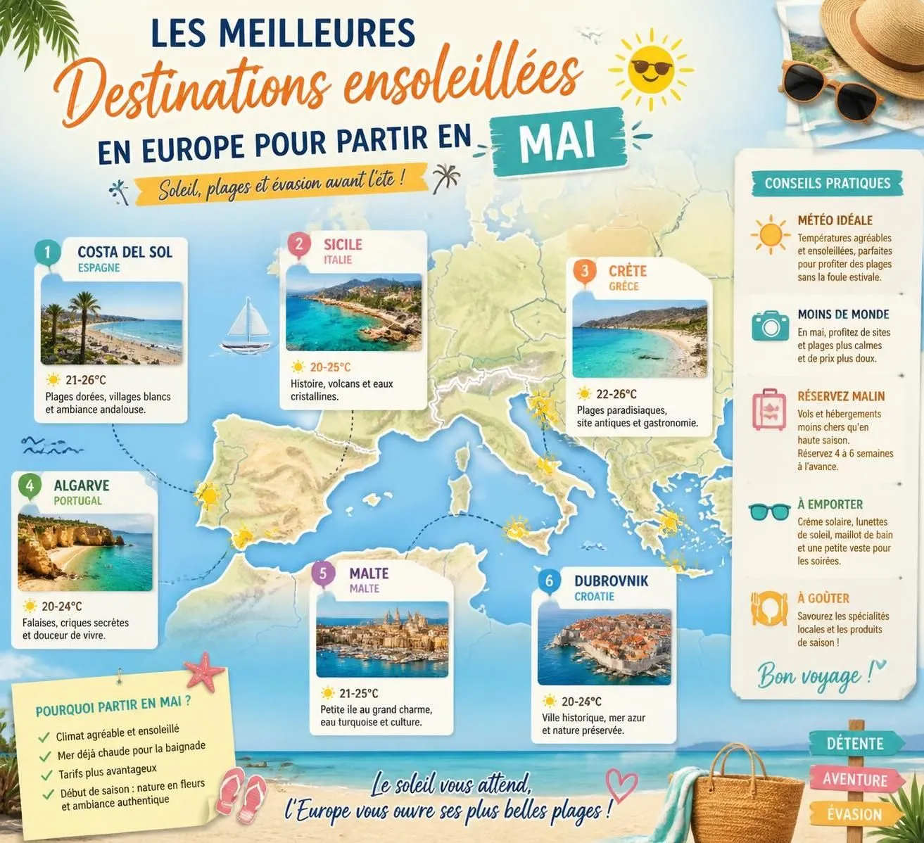découvrez 15 destinations ensoleillées idéales pour partir en mai et bien commencer l'été. profitez du soleil et des paysages magnifiques pour des vacances inoubliables.