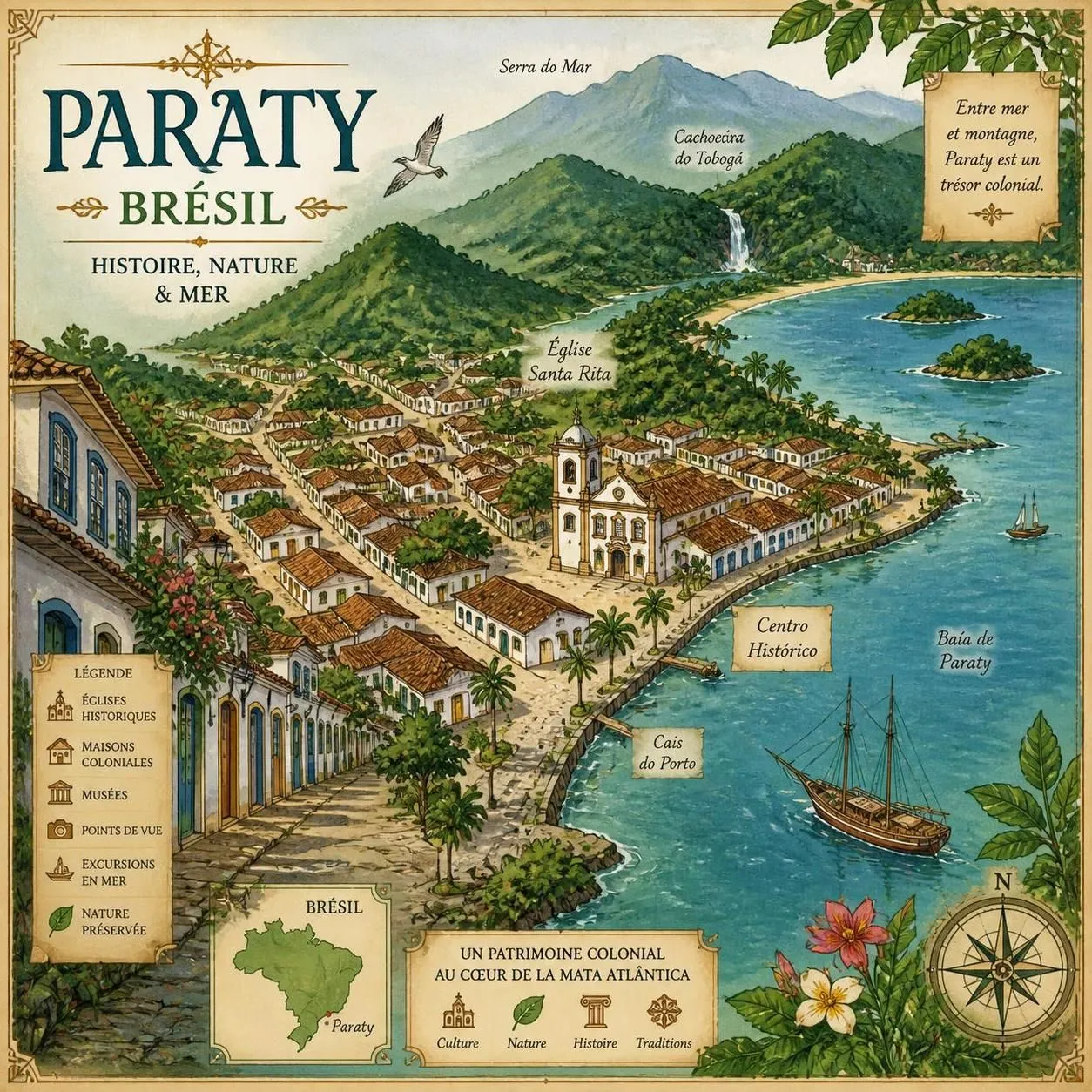 découvrez paraty, charmante ville coloniale brésilienne nichée entre la chaîne de montagnes et l'océan atlantique, riche en histoire, culture et paysages naturels magnifiques.