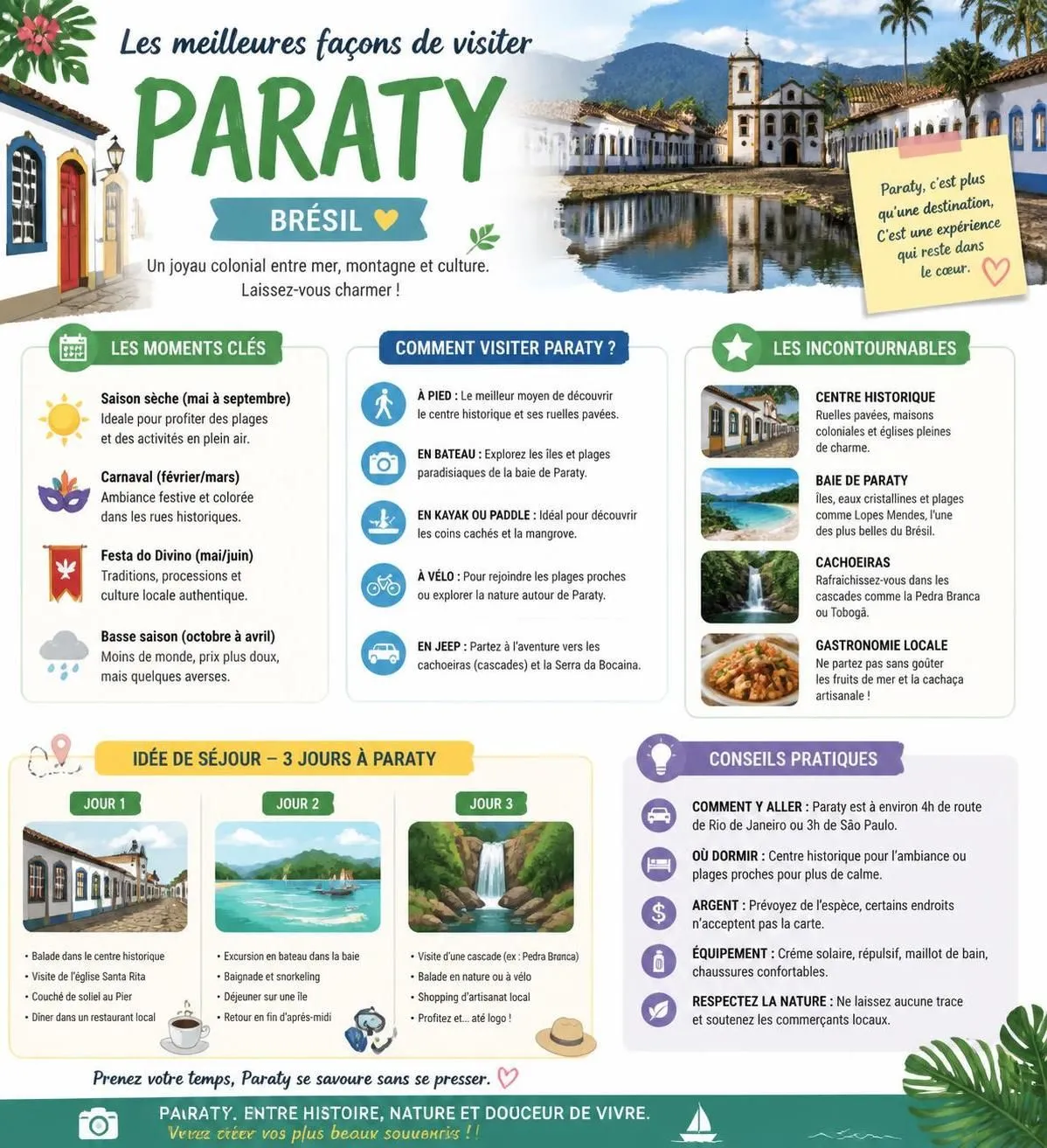 découvrez paraty, charmante ville coloniale brésilienne nichée entre montagnes verdoyantes et l'océan atlantique, riche en histoire, culture et paysages naturels uniques.