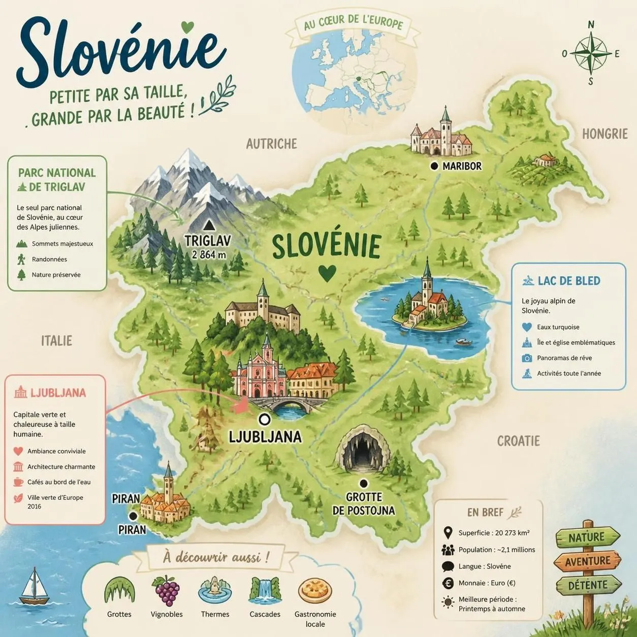 découvrez la slovénie à travers ljubljana, son charmant lac de bled et les paysages époustouflants du parc national de triglav, une destination idéale pour les amoureux de nature et d'aventure.