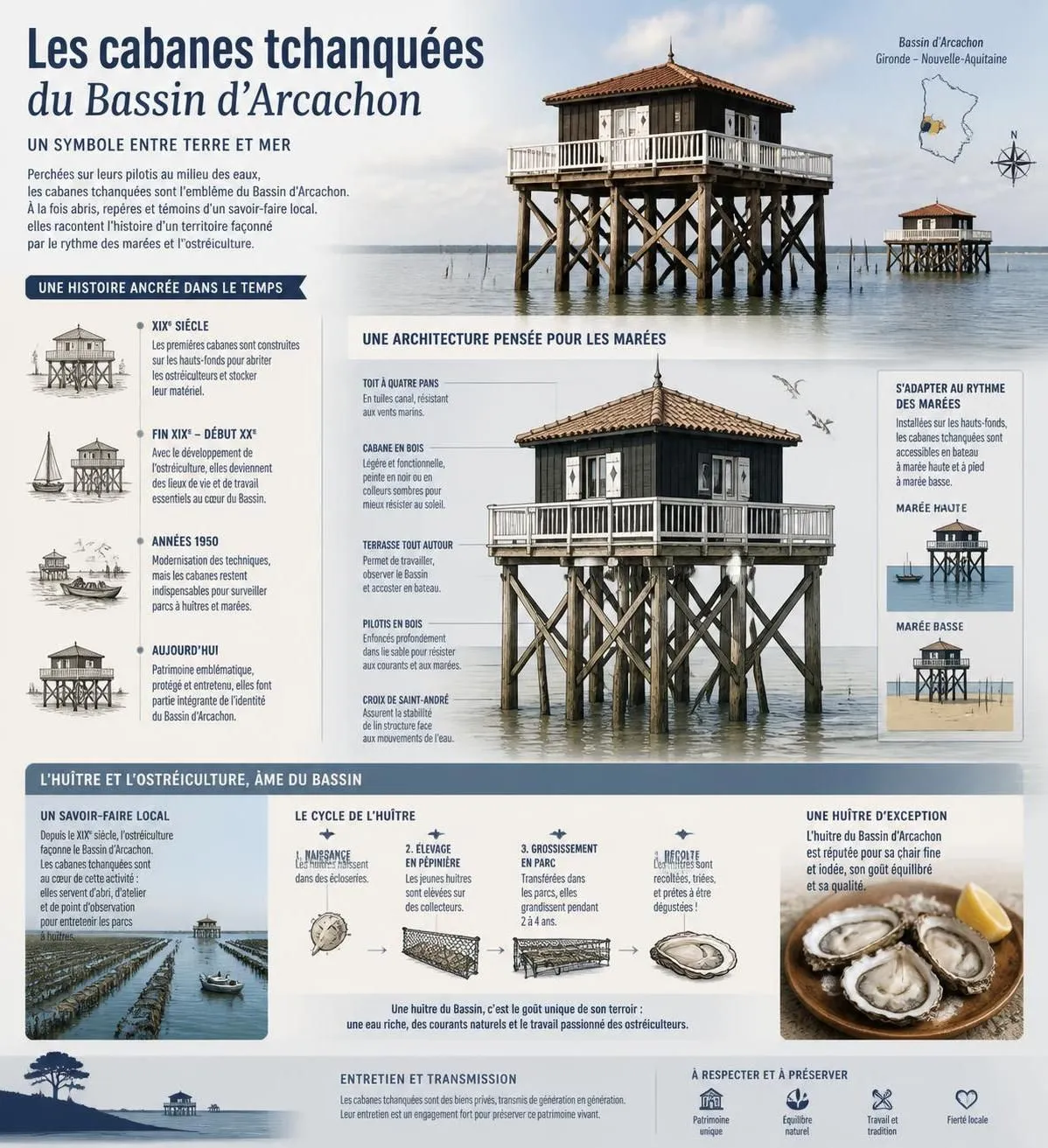 découvrez le bassin d'arcachon, ses huîtres délicieuses, les célèbres cabanes tchanquées et un littoral atlantique préservé pour des paysages et saveurs uniques.