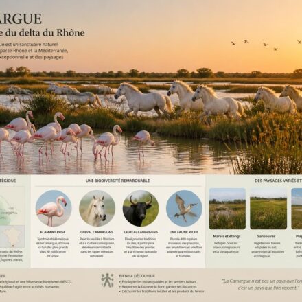 découvrez la camargue, terre sauvage du delta du rhône, célèbre pour ses flamants roses élégants, ses chevaux blancs sauvages et ses paysages naturels incontournables.