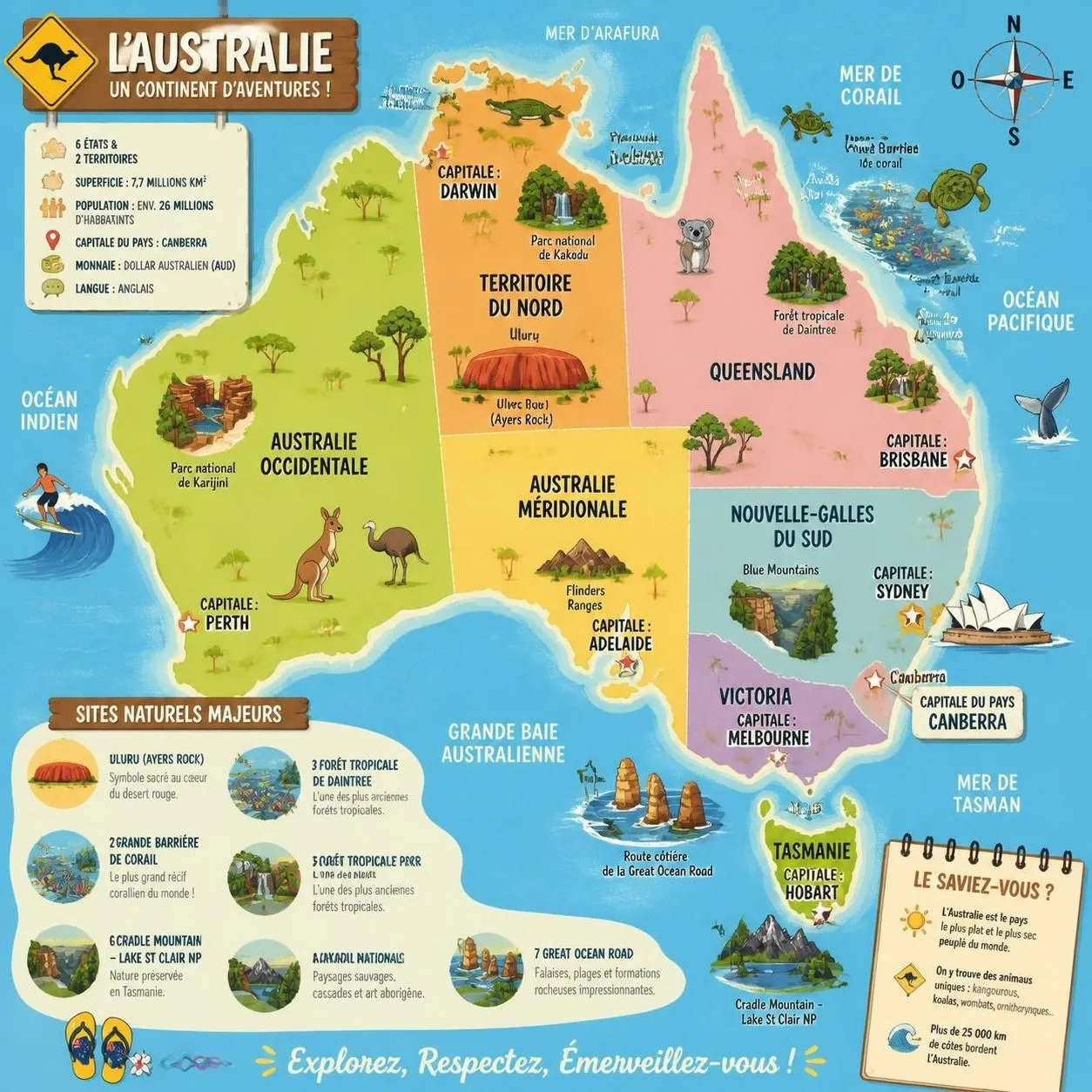 découvrez la carte détaillée de l'australie avec ses états, ses principales villes et ses cÎtes incontournables à explorer avant votre voyage.
