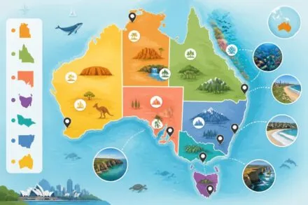 découvrez la carte détaillée de l'australie avec ses états, ses principales villes et ses côtes incontournables à explorer avant votre voyage.