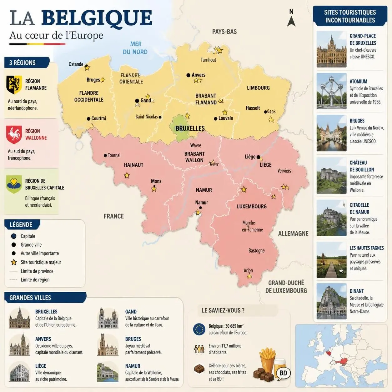 découvrez la carte détaillée de la belgique avec ses provinces, villes clés et les sites incontournables à visiter pour mieux connaître ce pays riche en histoire et culture.