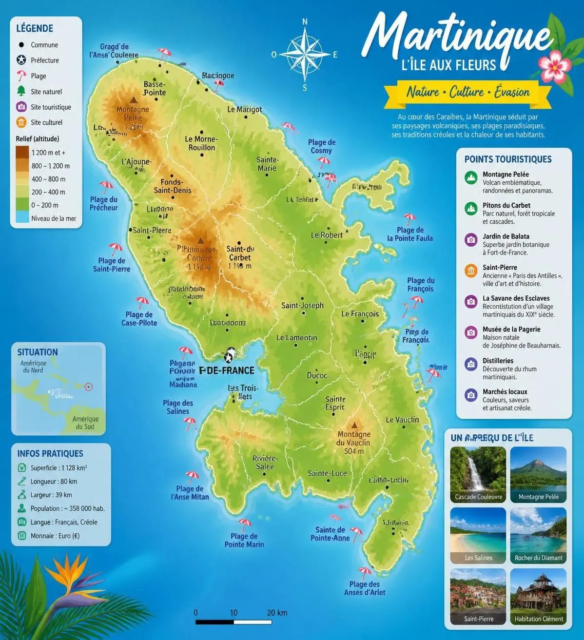 découvrez la carte détaillée de la martinique avec ses communes, plages paradisiaques et reliefs caractéristiques de l'île aux fleurs. guide complet pour explorer cette destination tropicale.