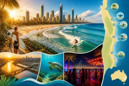 découvrez la gold coast, entre plages paradisiaques, spots de surf incontournables et une vie nocturne animée sur la célèbre côte dorée australienne.