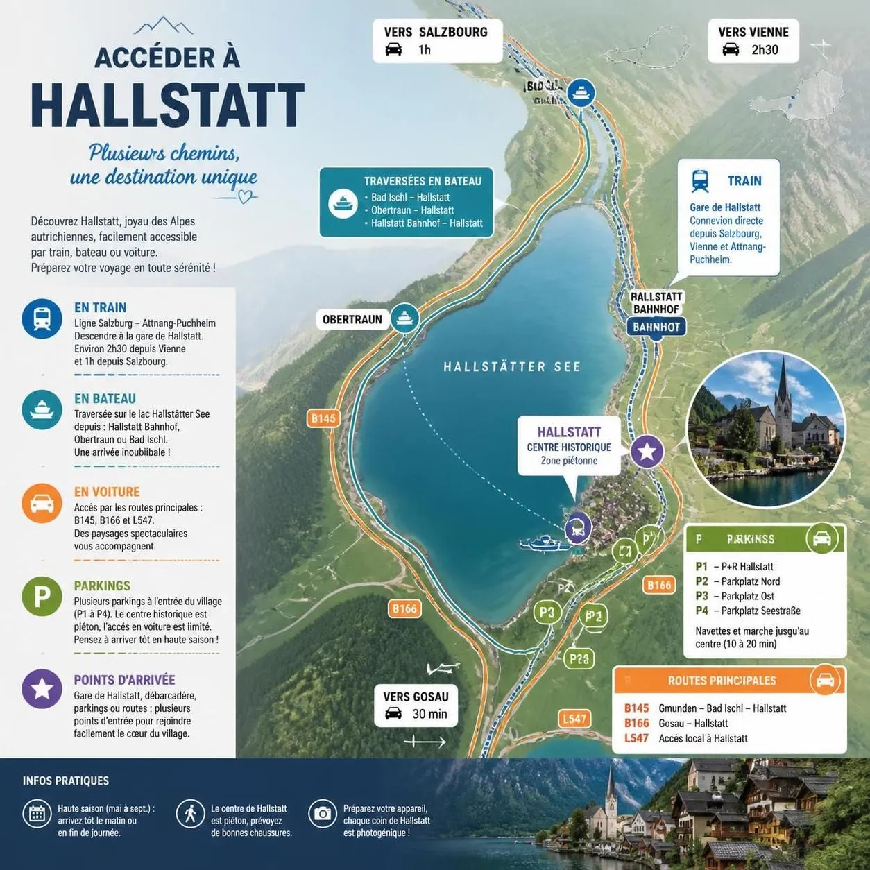 découvrez hallstatt, le charmant village lacustre autrichien qui fait rêver. apprenez comment visiter ce joyau tranquille tout en évitant la foule pour une expérience inoubliable.