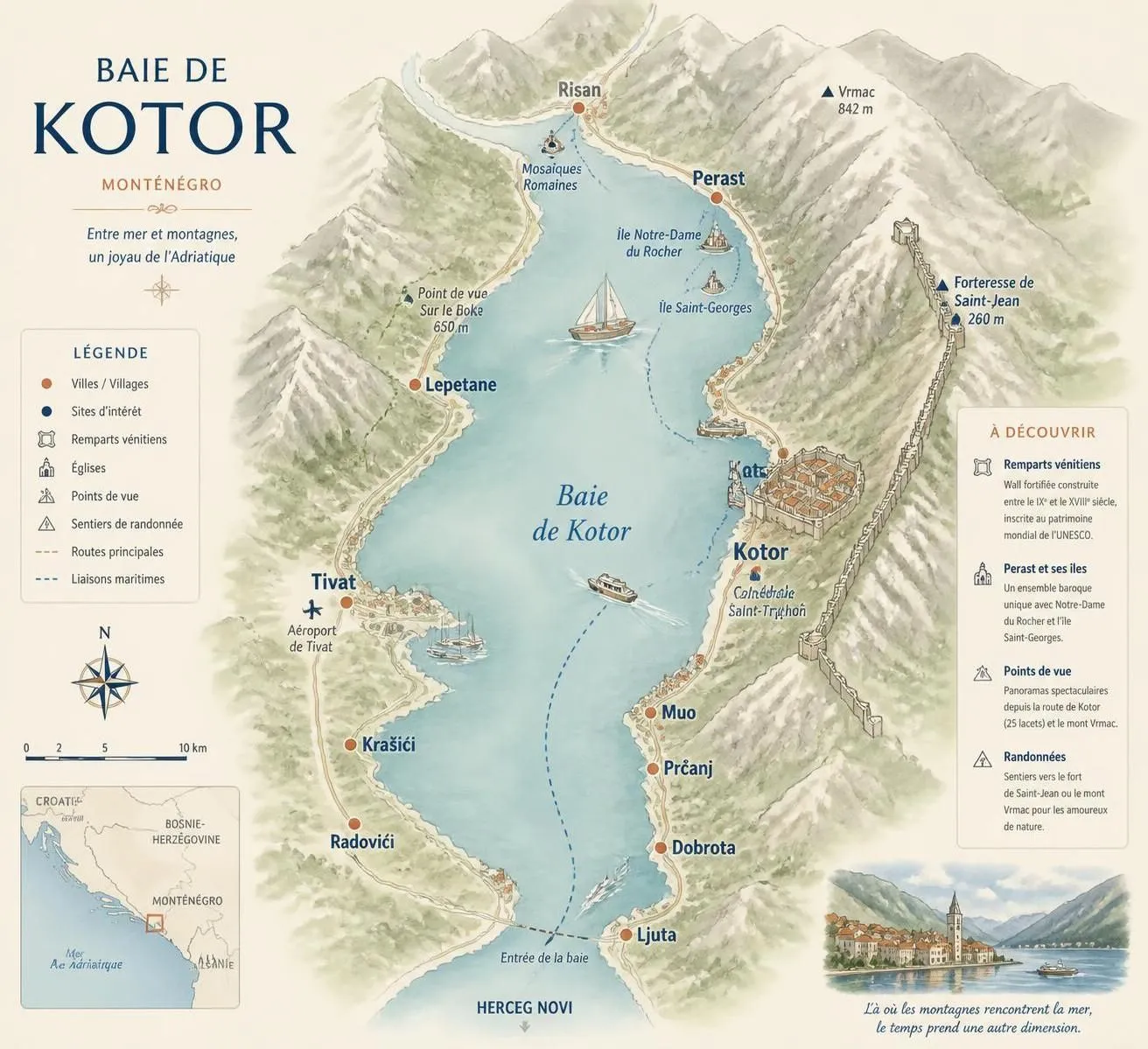 découvrez kotor, joyau du monténégro côtier, avec ses remparts vénitiens impressionnants, sa baie spectaculaire et ses charmes authentiques alliant histoire et paysages côtiers.