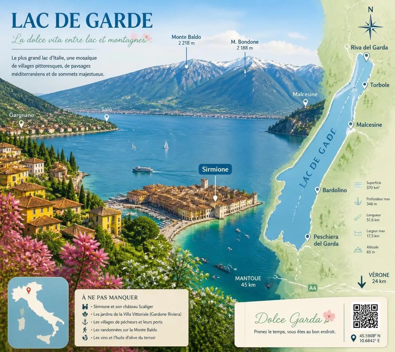 découvrez le lac de garde, le plus grand lac d'italie, en explorant sirmione, gardone et ses magnifiques rives pour une expérience inoubliable entre nature et culture.