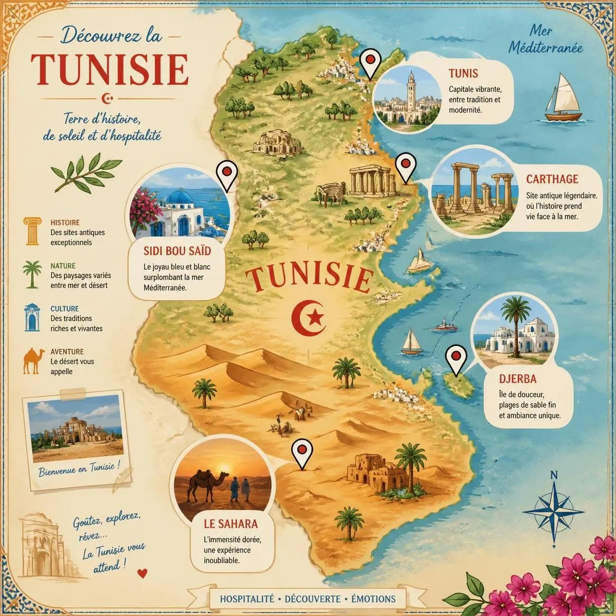 découvrez les trésors de la tunisie avec carthage, djerba, le désert du sahara et les sites incontournables du maghreb pour un voyage riche en culture et en aventure.