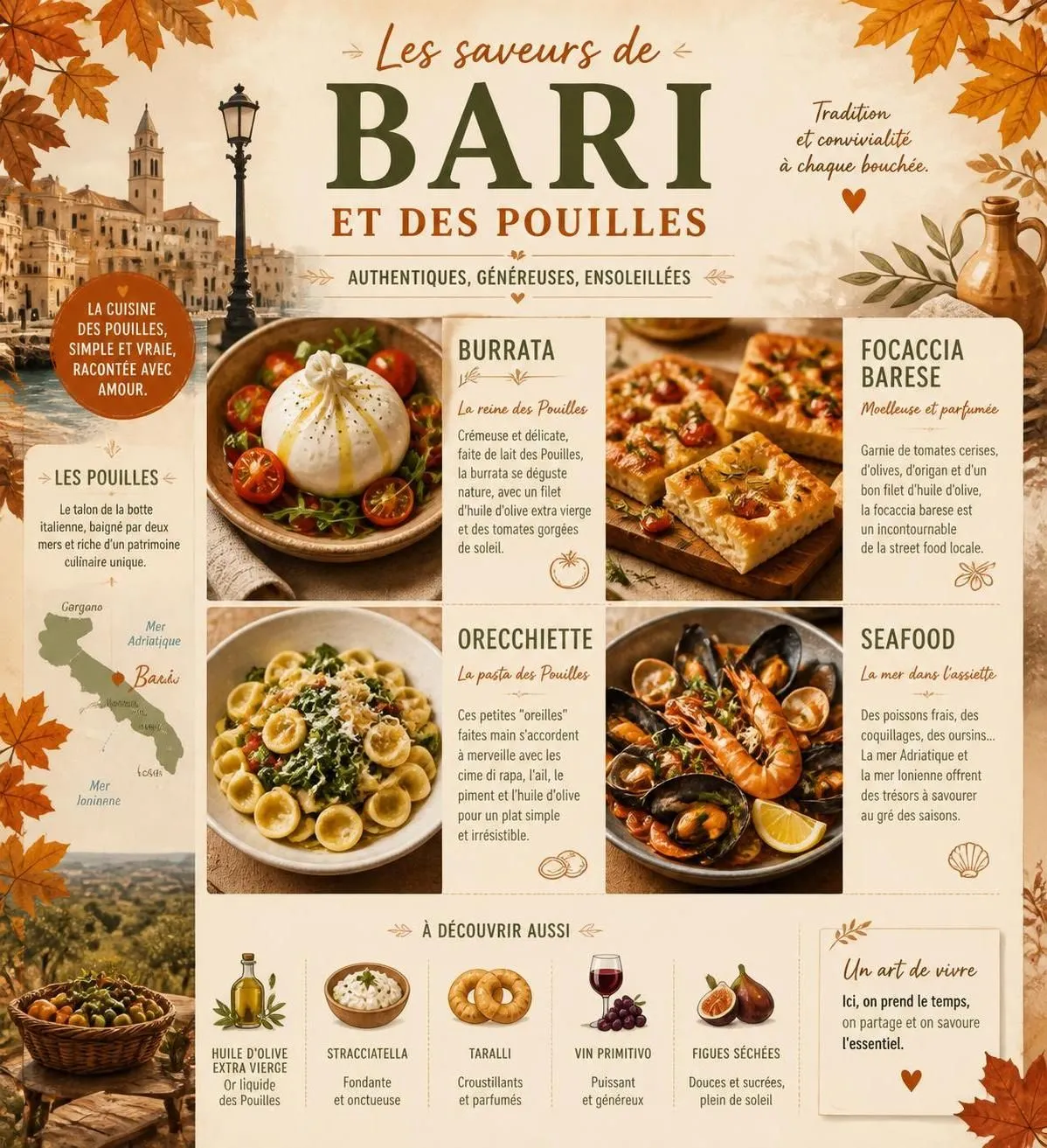 découvrez bari, sa vieille ville labyrinthique, savourez la burrata fraîche et explorez pourquoi les pouilles sont une destination incontournable en automne pour un voyage authentique et gourmand.