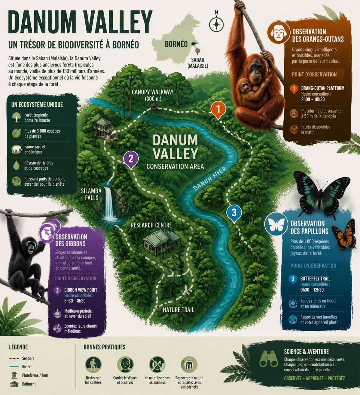 explorez bornéo, ses orangs-outans fascinants, ses forêts primaires luxuriantes et vivez des expéditions sauvages inoubliables pour découvrir l'île malaisienne authentique.