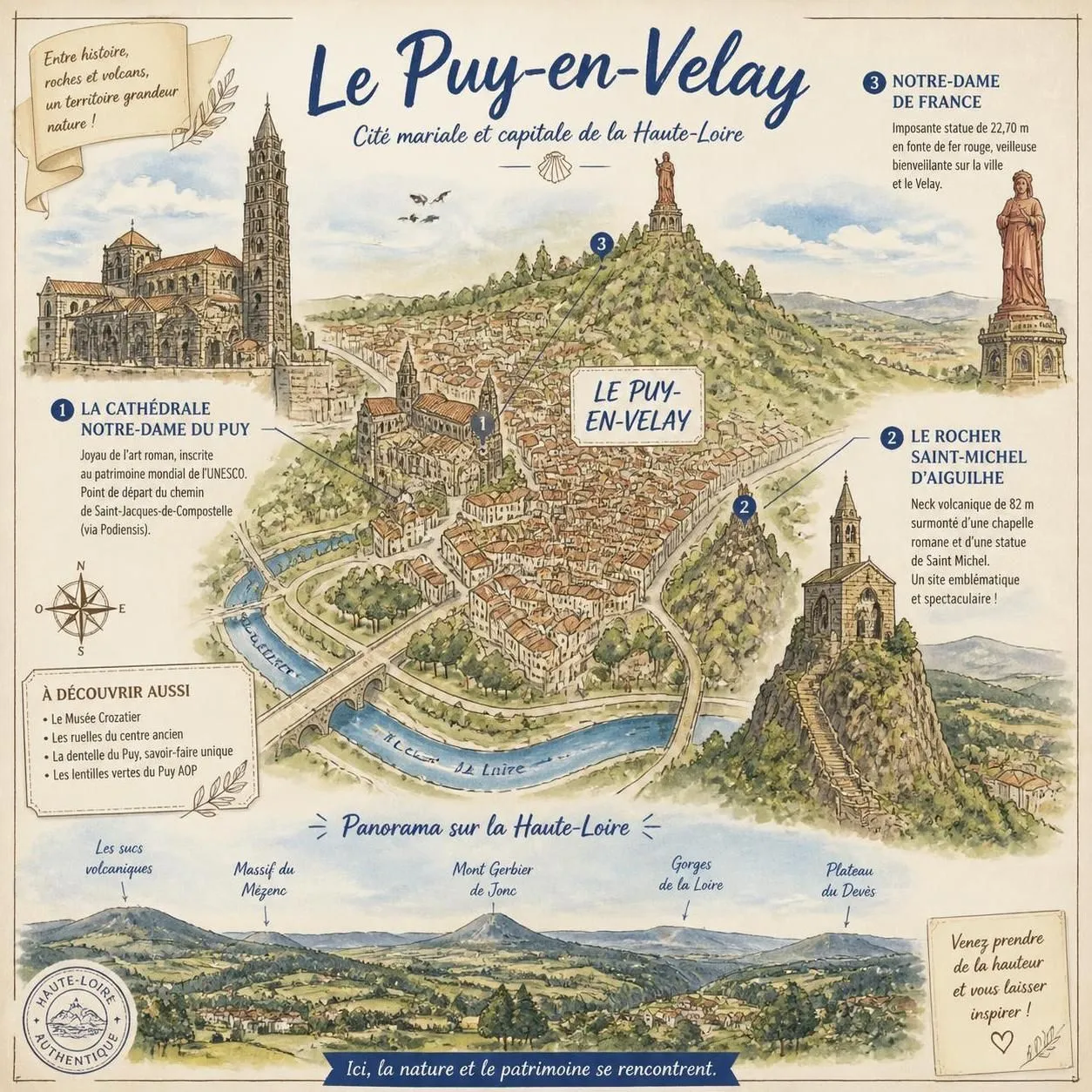 découvrez le puy-en-velay, son emblématique cathédrale notre-dame, les étapes du célèbre chemin de compostelle et les sites incontournables à visiter en haute-loire.