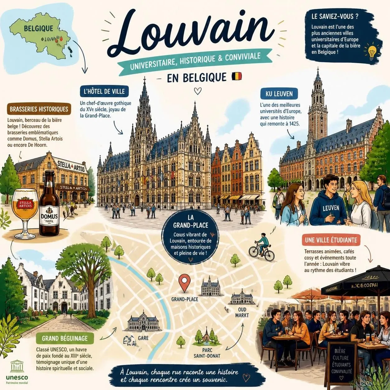 découvrez louvain, son célèbre patrimoine brassicole avec la bière trappiste, son université mythique et les sites incontournables à visiter en flandre belge.
