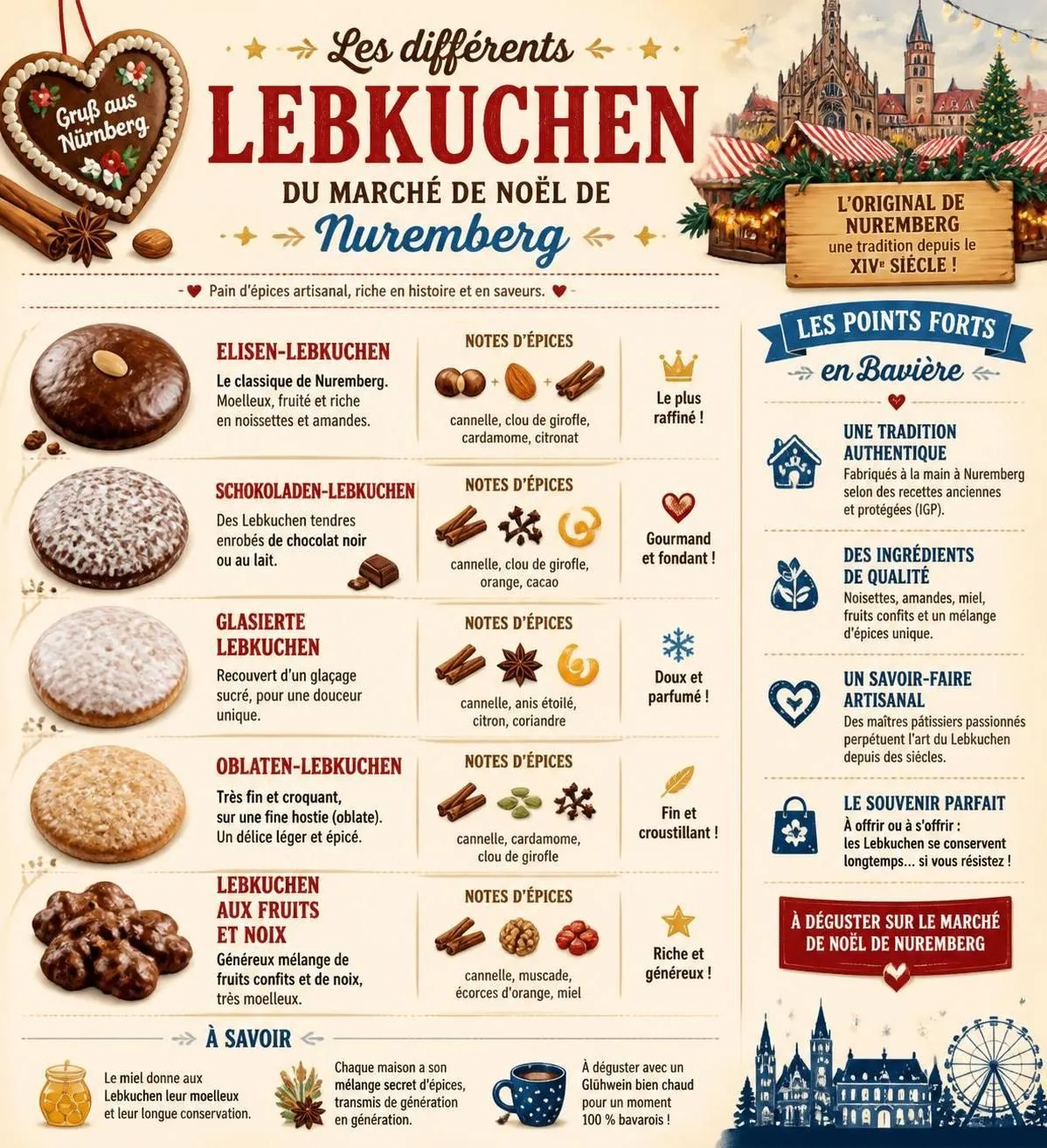 découvrez le marché de noël de nuremberg, le célèbre christkindlesmarkt, dégustez les incontournables lebkuchen et explorez la charmante vieille ville baroque de bavière pour une expérience festive et authentique.
