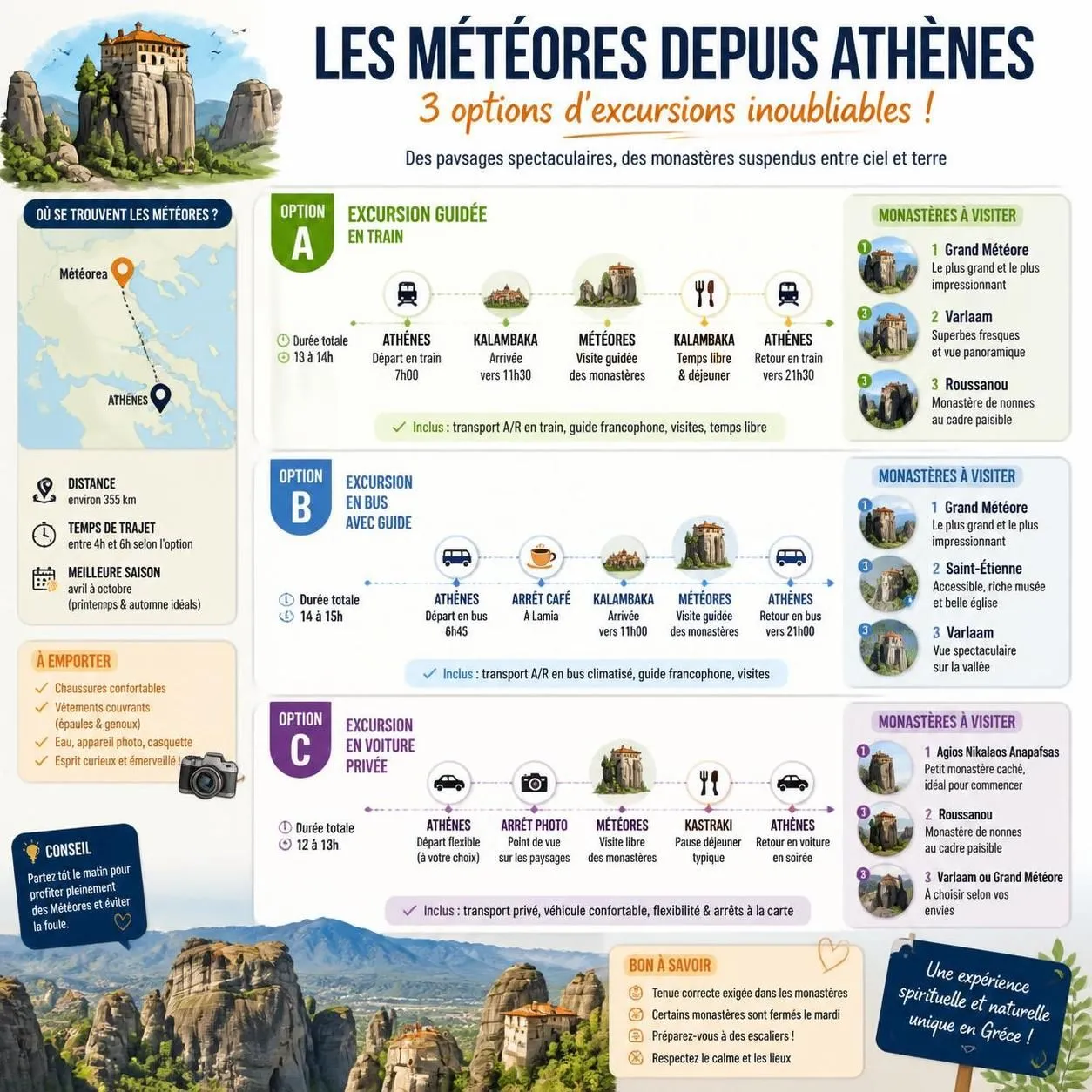 découvrez les monastères suspendus de météores en thessalie et apprenez comment vous y rendre facilement depuis athènes pour une expérience inoubliable.