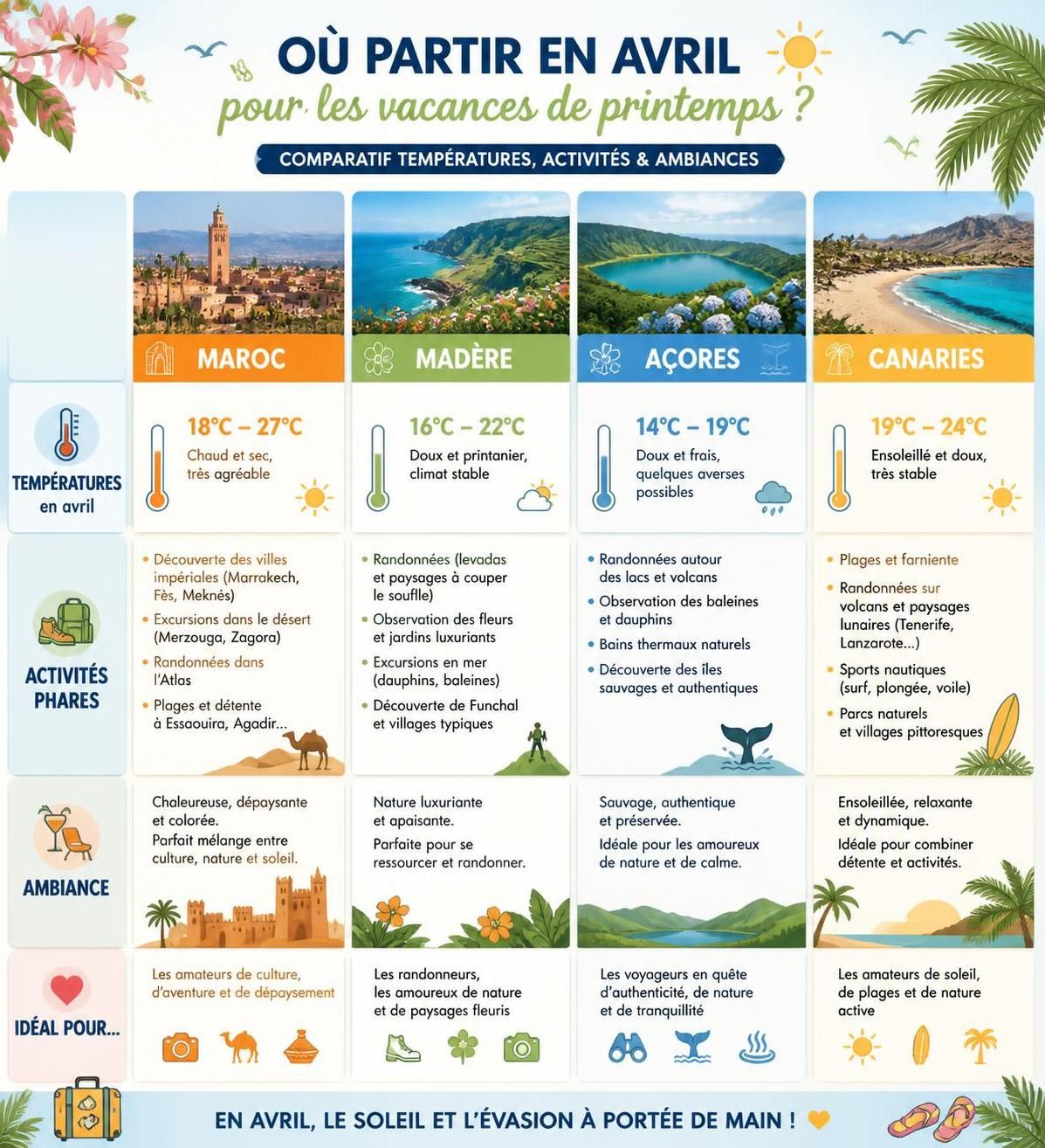 découvrez 12 destinations ensoleillées idéales pour partir en avril et profiter de vacances de printemps réussies au soleil.