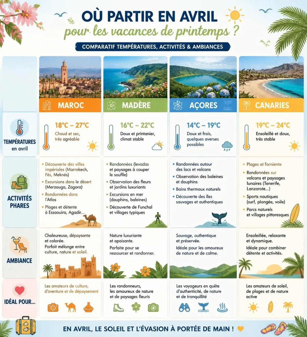 découvrez 12 destinations ensoleillées idéales pour partir en avril et profiter de vacances de printemps réussies au soleil.