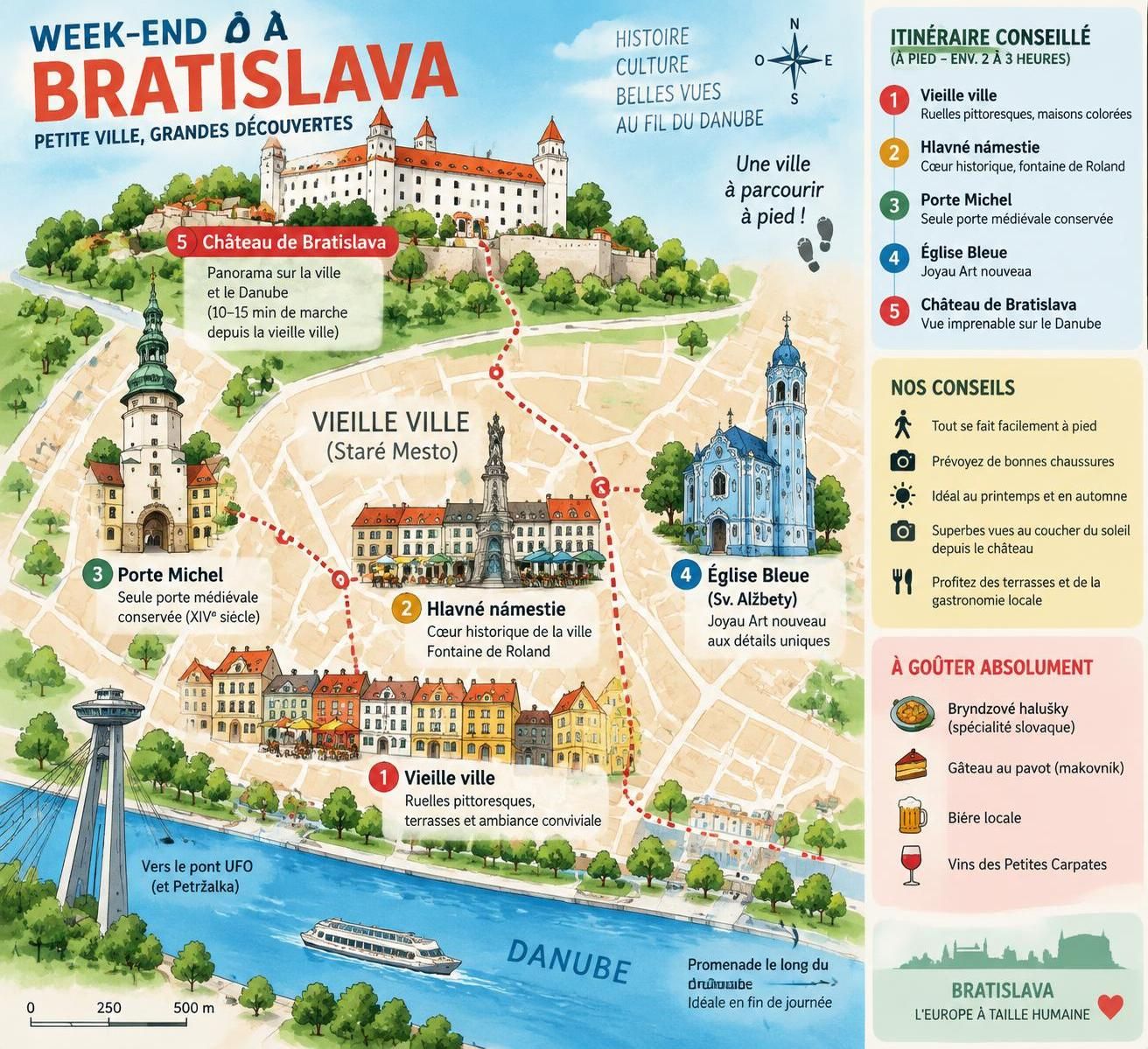 le temps d’un week-end, découvrez bratislava : château perché sur la falaise, ruelles de la vieille ville et belles surprises à deux pas de vienne.