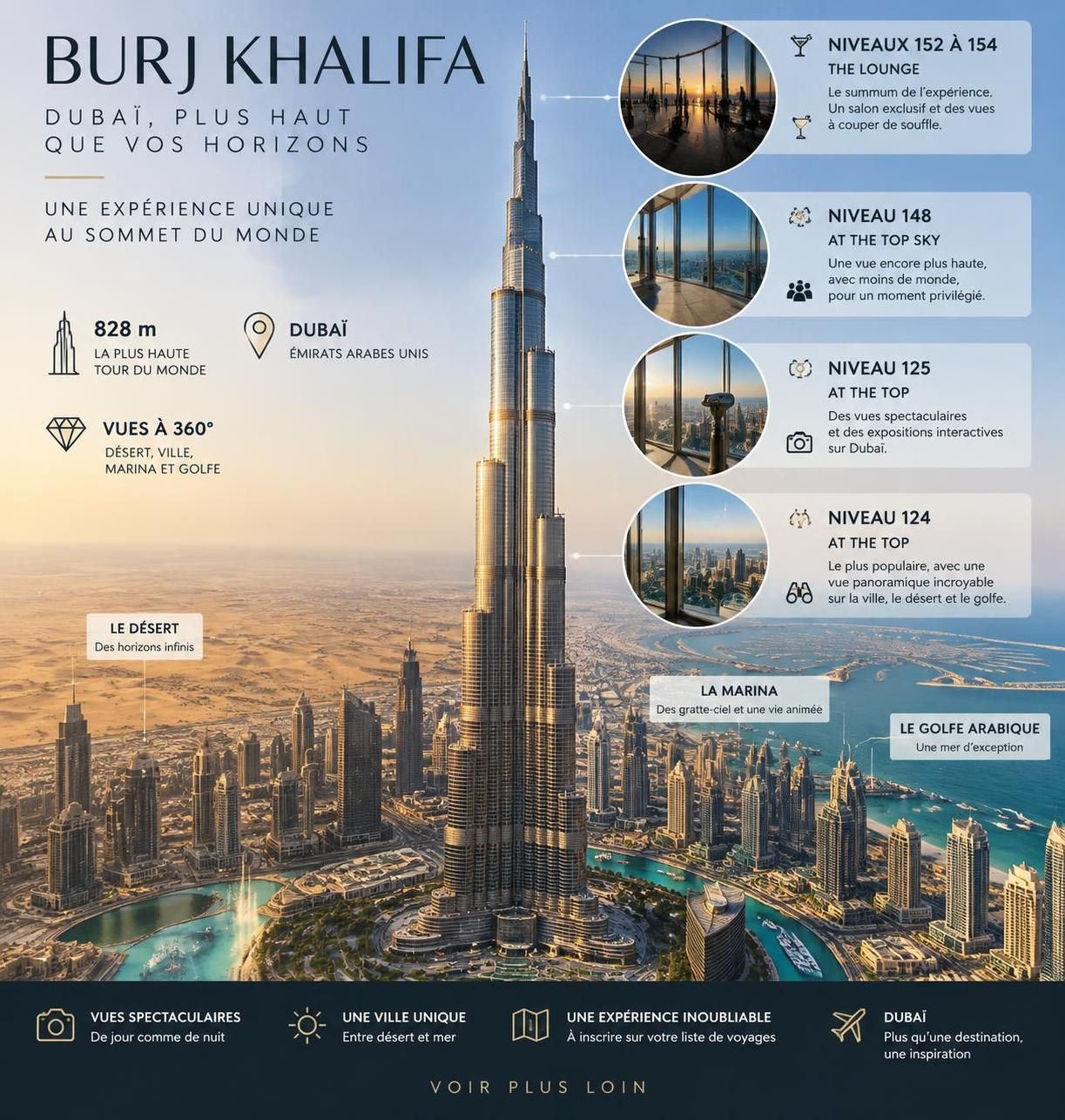 découvrez le burj khalifa, le plus haut gratte-ciel du monde : préparez votre visite au sommet, consultez les horaires et réservez vos billets pour une vue à 360°.