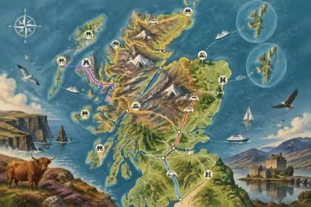 explorez la carte de l’écosse : repérez les régions, les lochs et les routes incontournables pour organiser votre road trip dans les highlands.
