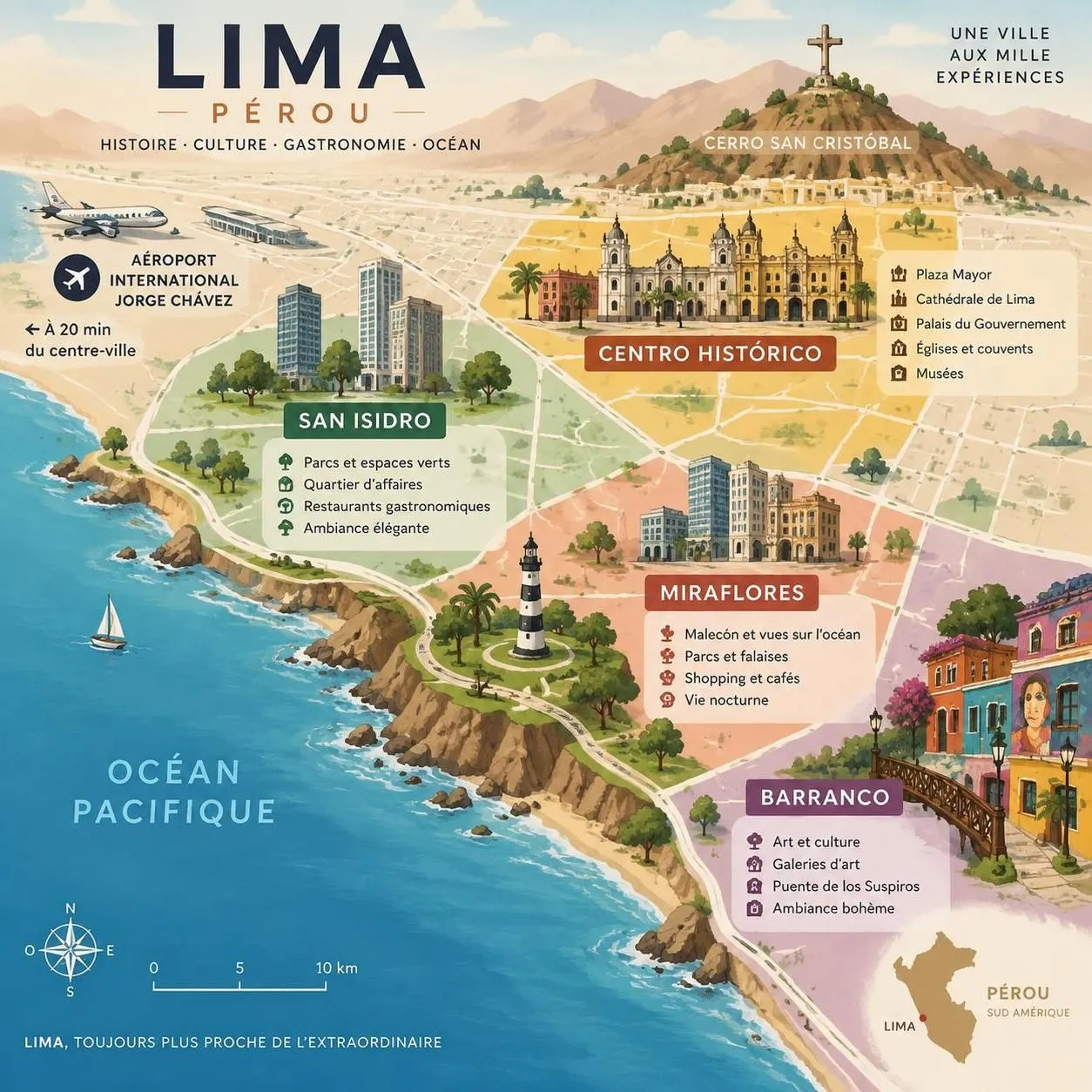découvrez lima, capitale du ceviche : gastronomie péruvienne, quartiers de miraflores et barranco, conseils et idées pour organiser votre séjour.
