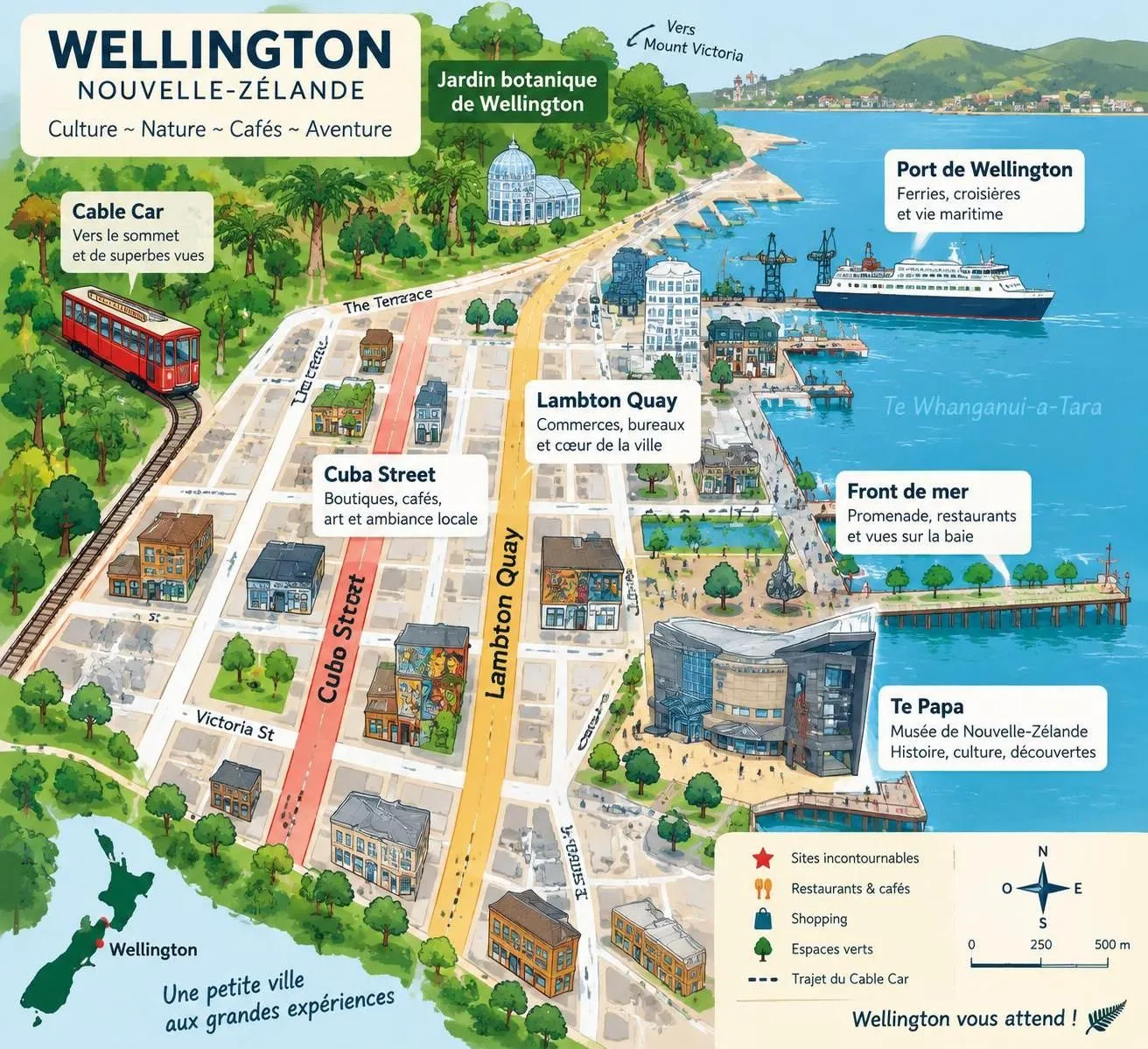 découvrez les incontournables de wellington : musées, bières artisanales et panoramas sur le port de la capitale néo-zélandaise.